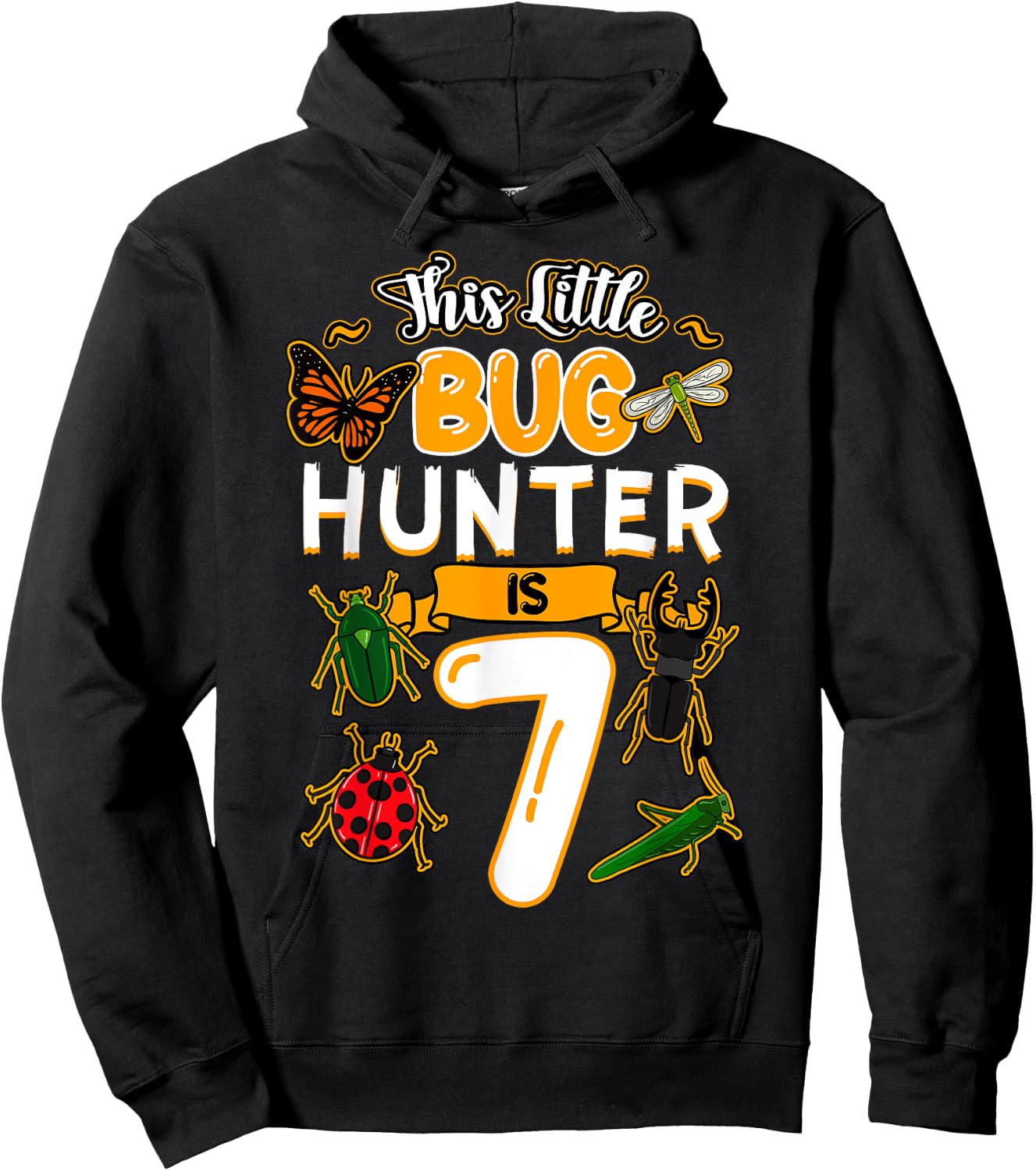 This Little Bug Hunter Is 7 Birthday Insect Bday Party Hoodie - Hoodie | Black