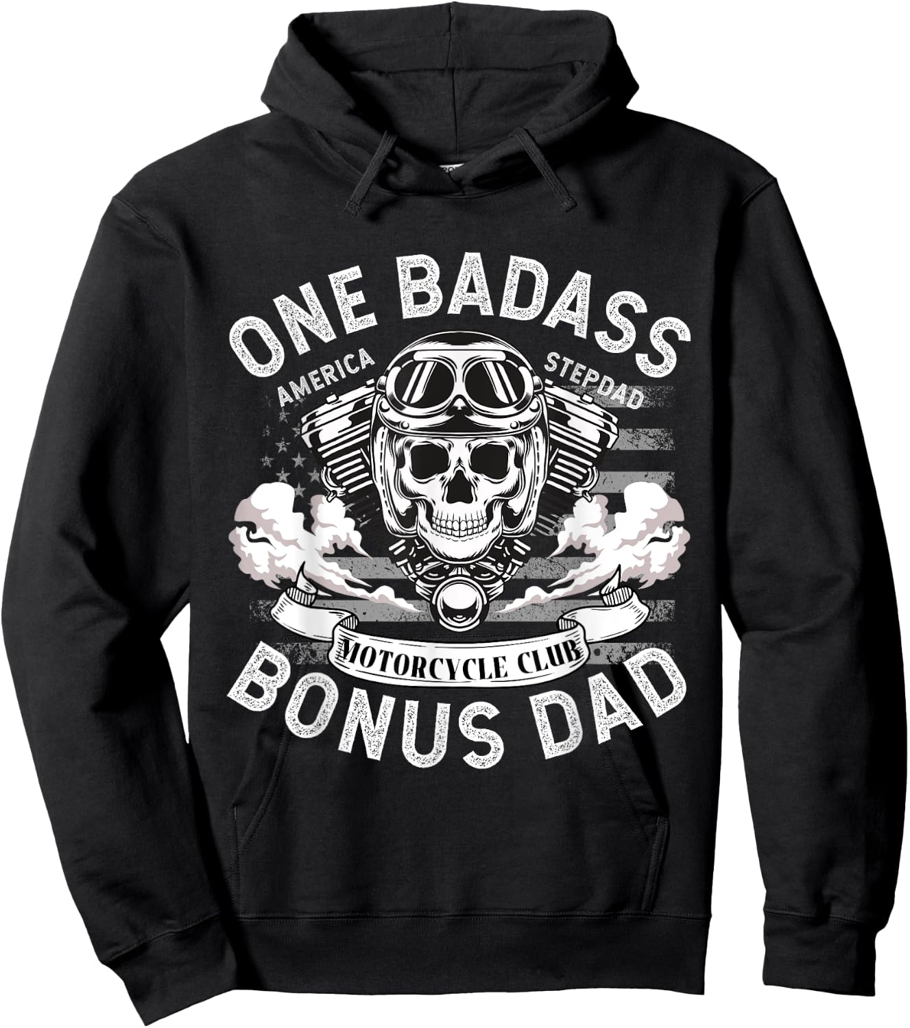 One Badass Bonus Dad, Father, Motorcycle StepDad, biker Hoodie - Hoodie | Black