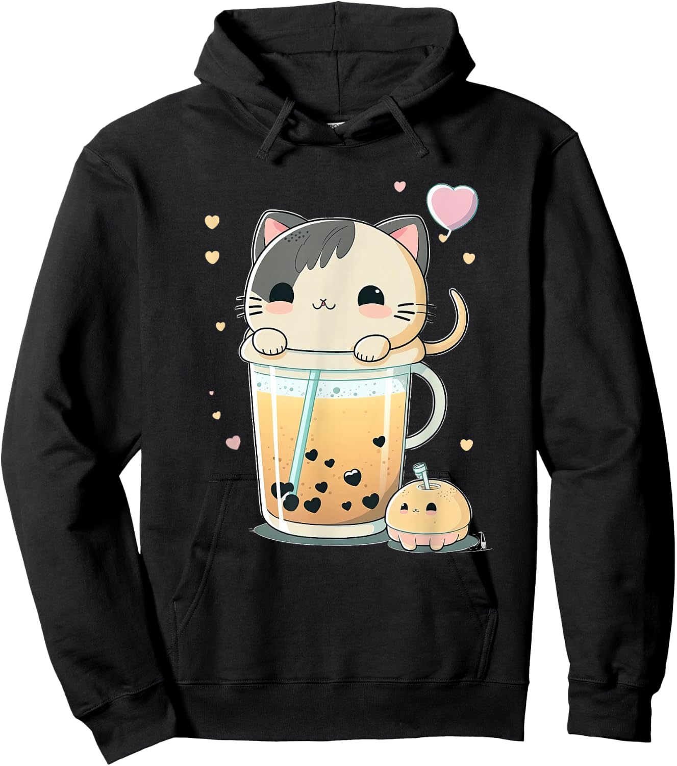 Cat Boba Tea Kawaii Kitty Bubble Tea Anime Hoodie - Hoodie | Black