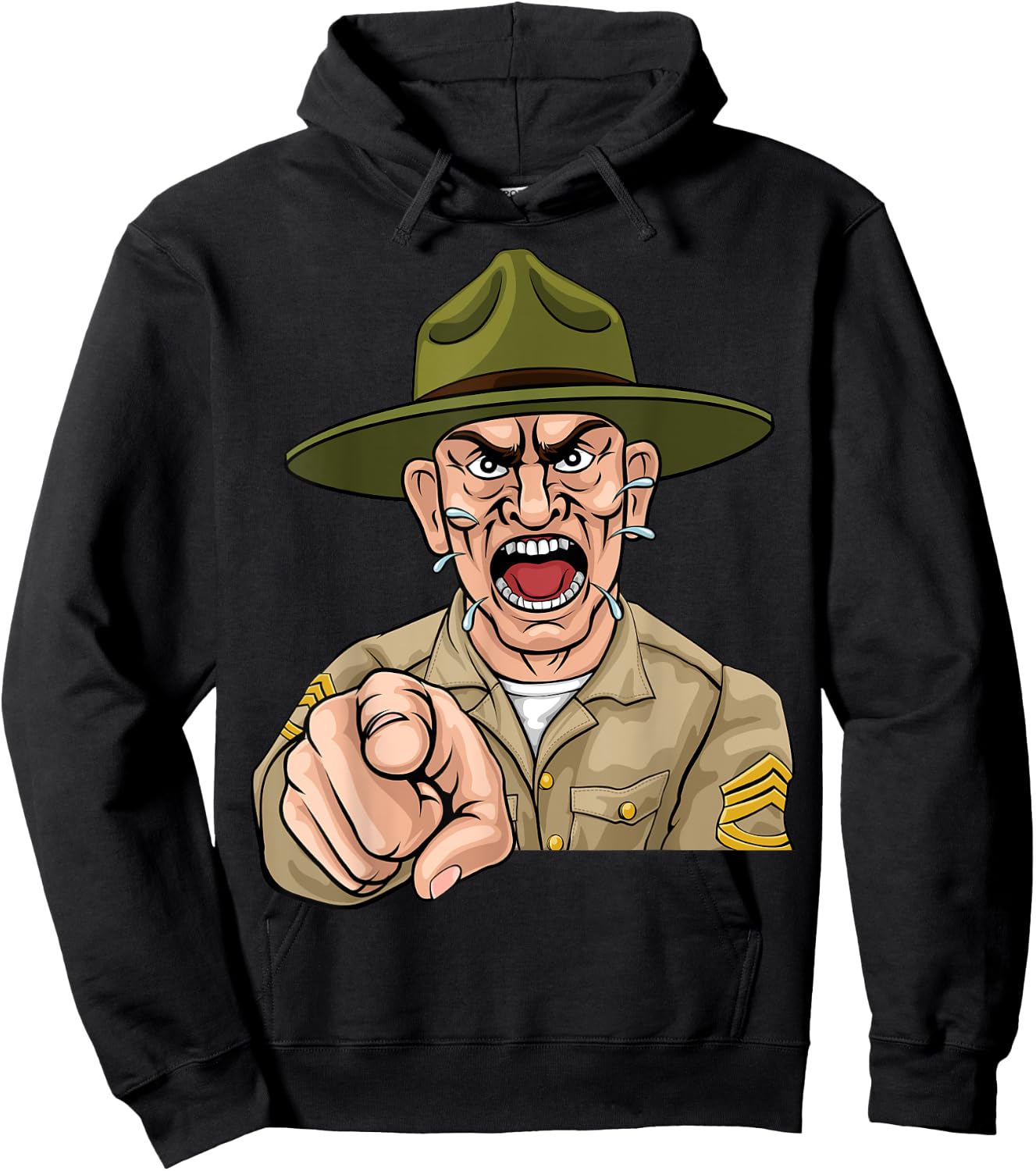 Angry Army Bootcamp Drill Sergeant Cartoon Hoodie - Hoodie | Black