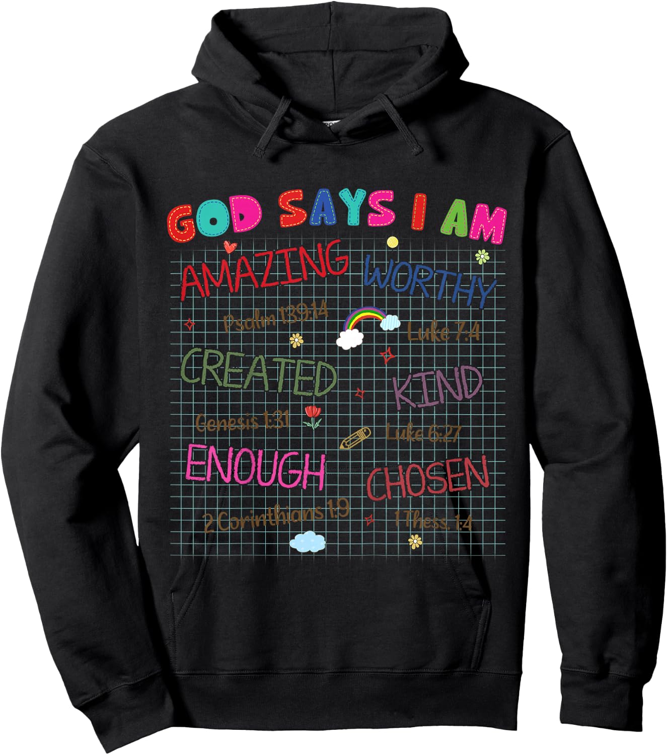 Kids God Says I Am Crayon Drawing Funny Bible Christian Girls Hoodie - Hoodie | Black