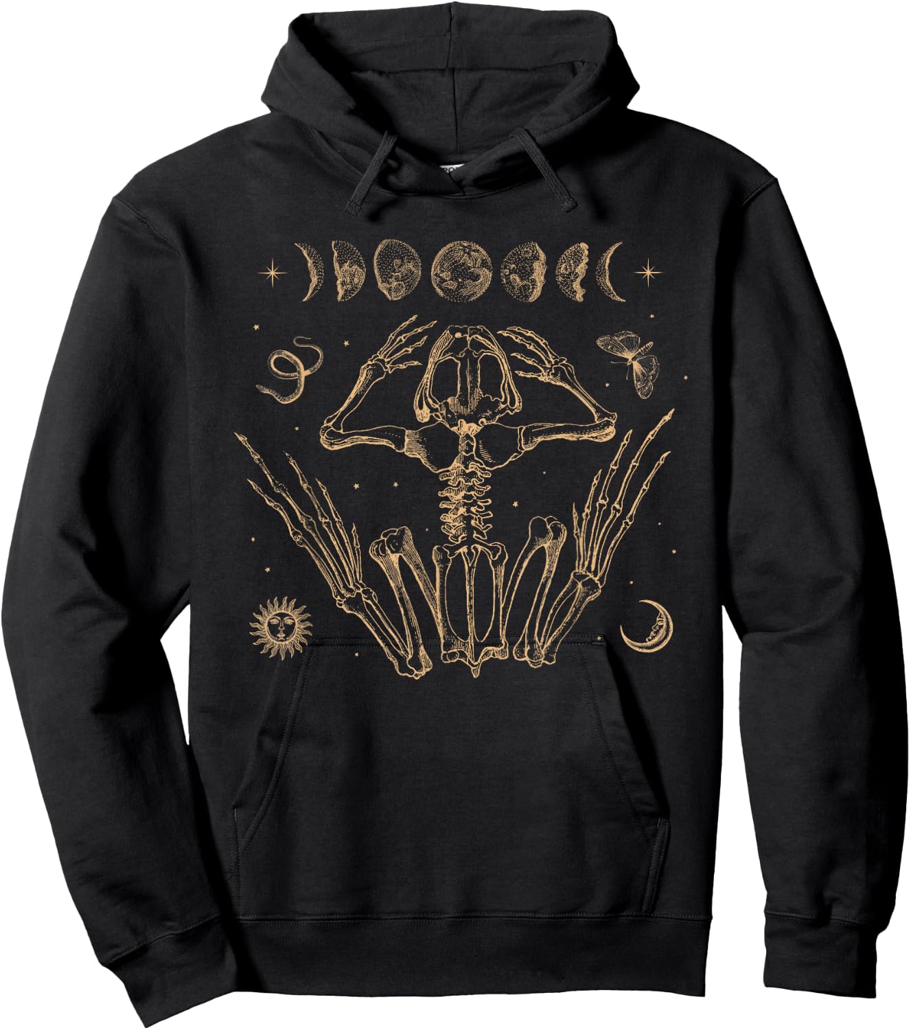 Goblincore Aesthetic Frog Skeleton Goth Dark Academia Grunge Hoodie - Hoodie | Black