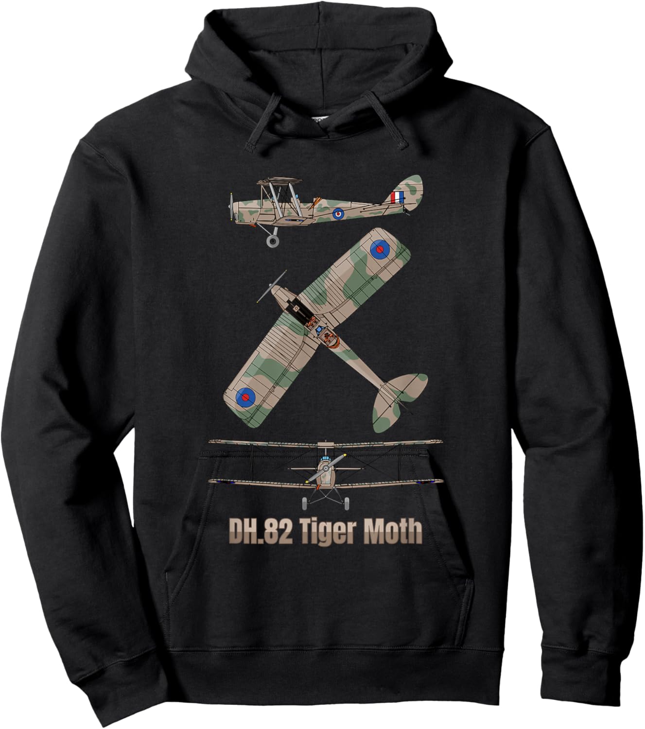 DH 82 Tiger Moth British Biplane Diagram Hoodie - Hoodie | Black
