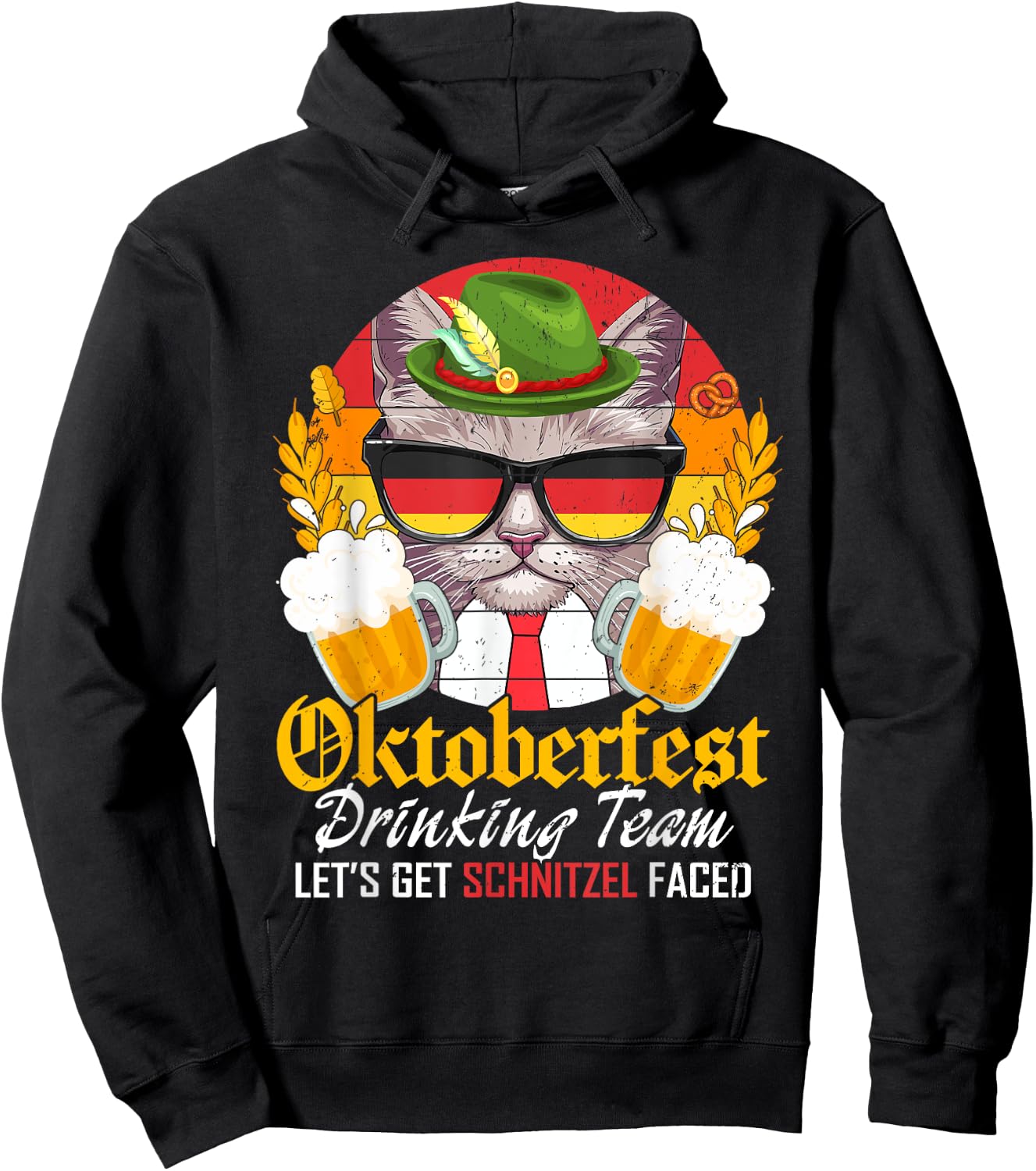 Oktoberfest Drinking Team Let's Get Schnitzel Faced Cat Men Hoodie - Hoodie | Black