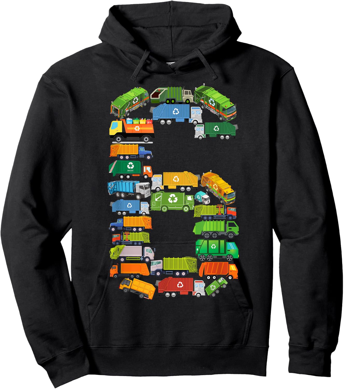 Fun Garbage Truck 6th Birthday Party Six 6 Year Old Boy Kids Hoodie - Hoodie | Black