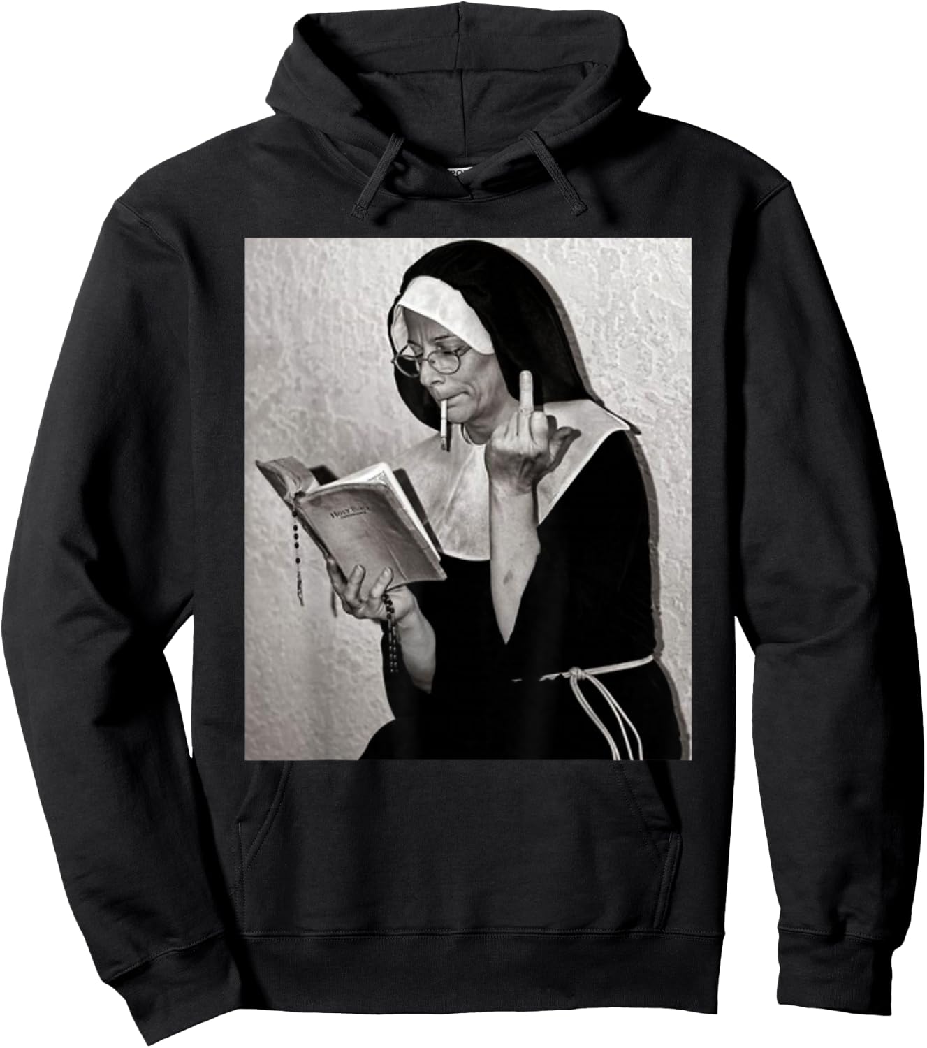 Nun Middle Finger Attitude Novelty Funny Nun Unholy Hoodie - Hoodie | Black