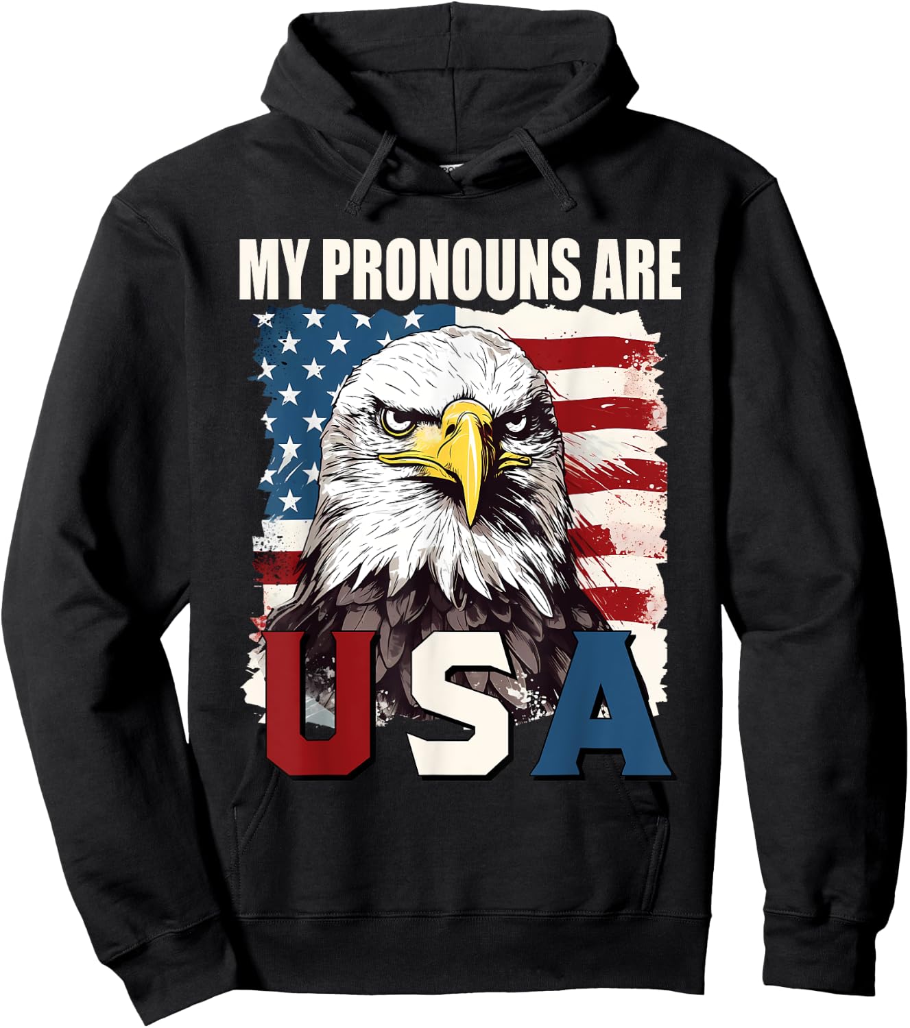 My Pronouns Are USA American Flag Patriotic Eagle Graphic Men Hoodie - Hoodie | Black