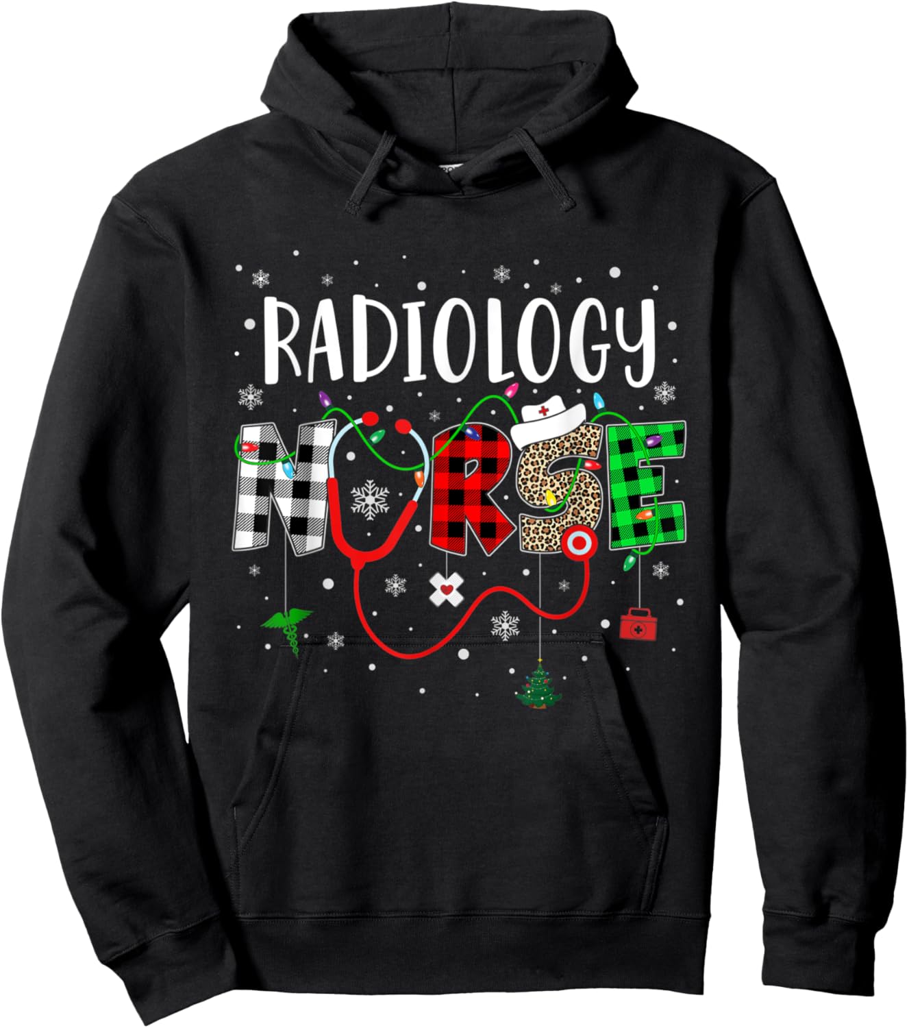 Radiology Nurse Leopard Red Buffalo Plaid Christmas Nurse Hoodie - Hoodie | Black