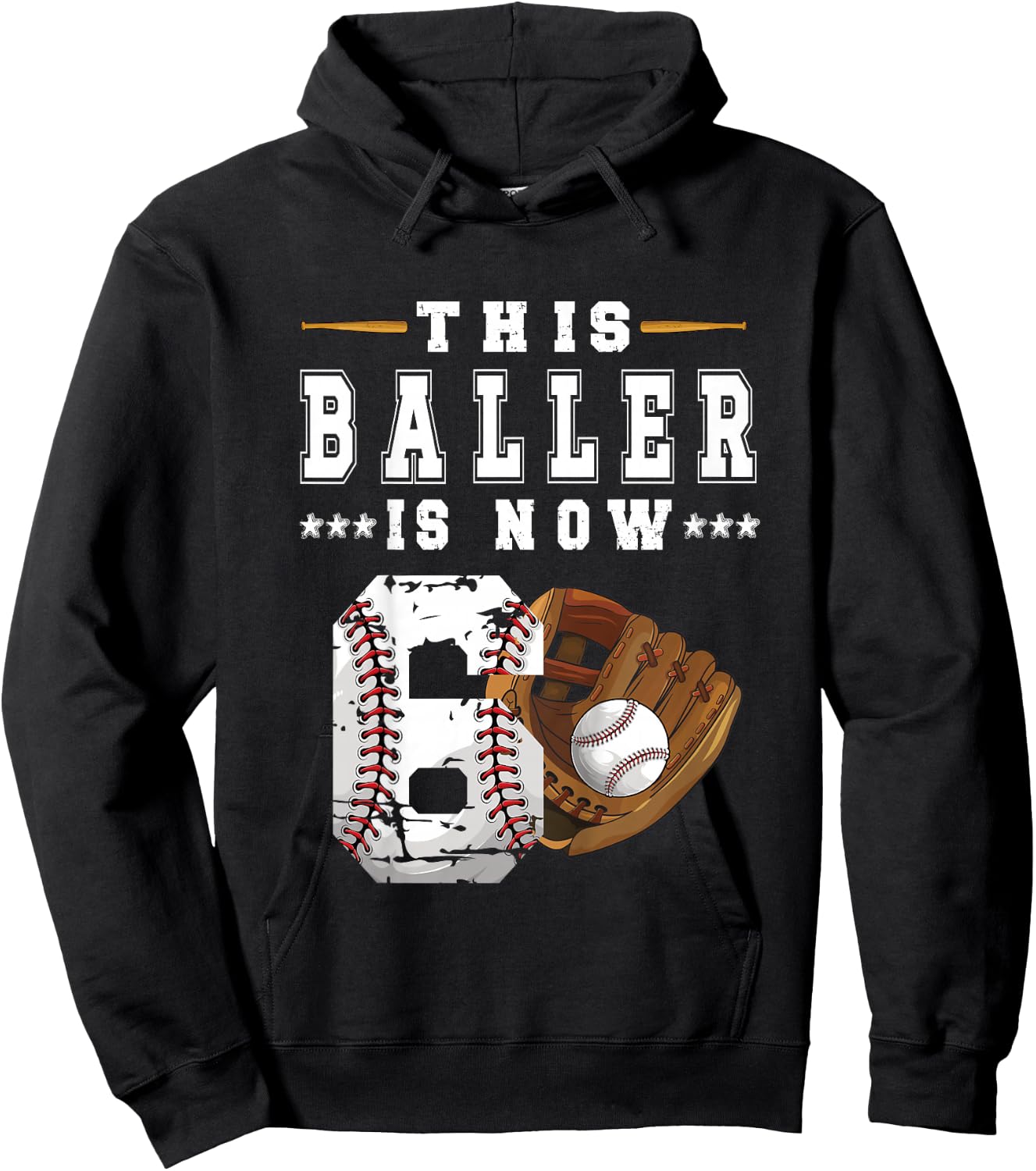 Kids 6th Birthday Baseball Boy Six Year Old Baseball Player Hoodie - Hoodie | Black