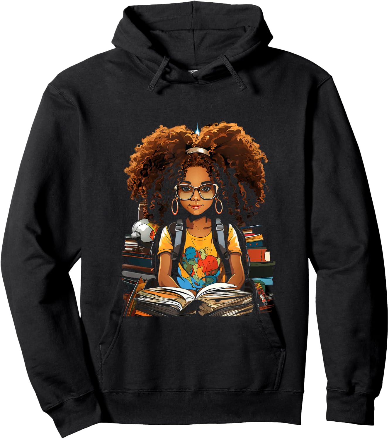 Back to School Afro African American Children Girls Book Reading Hoodie - Hoodie | Black