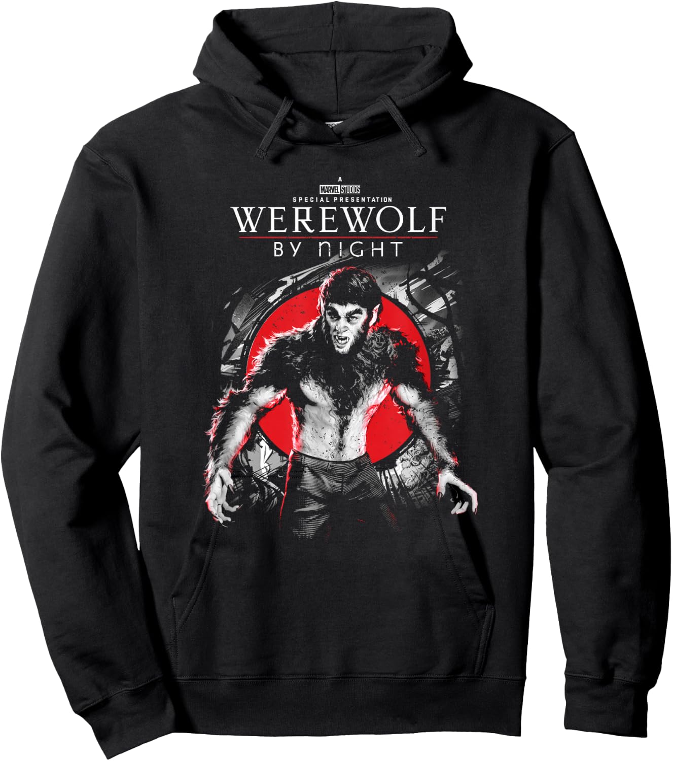 Marvel Werewolf by Night Werewolf Blood Moon Portrait Logo Hoodie - Hoodie | Black