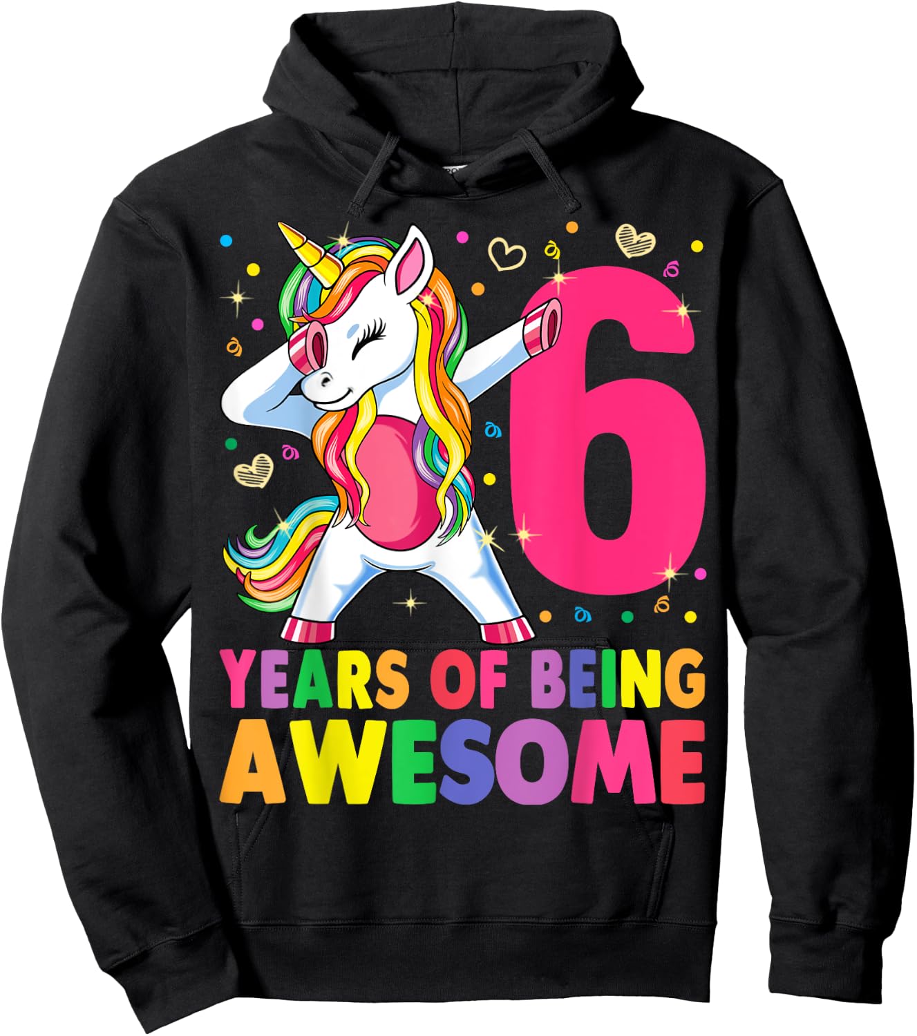 6 Years Old Unicorn Dabbing 6th Birthday Girl Unicorn Party Hoodie - Hoodie | Black