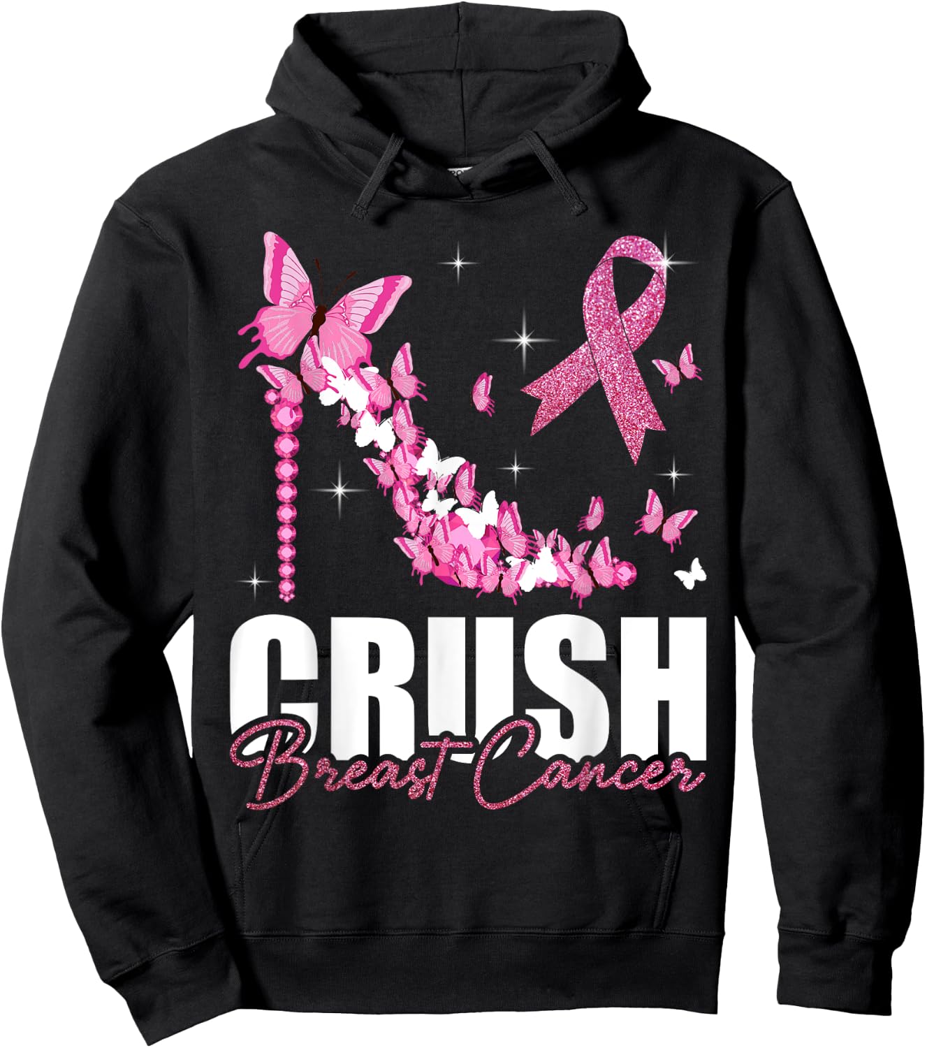 Crush Breast Cancer Ribbon Butterfly Breast Cancer Awareness Hoodie - Hoodie | Black