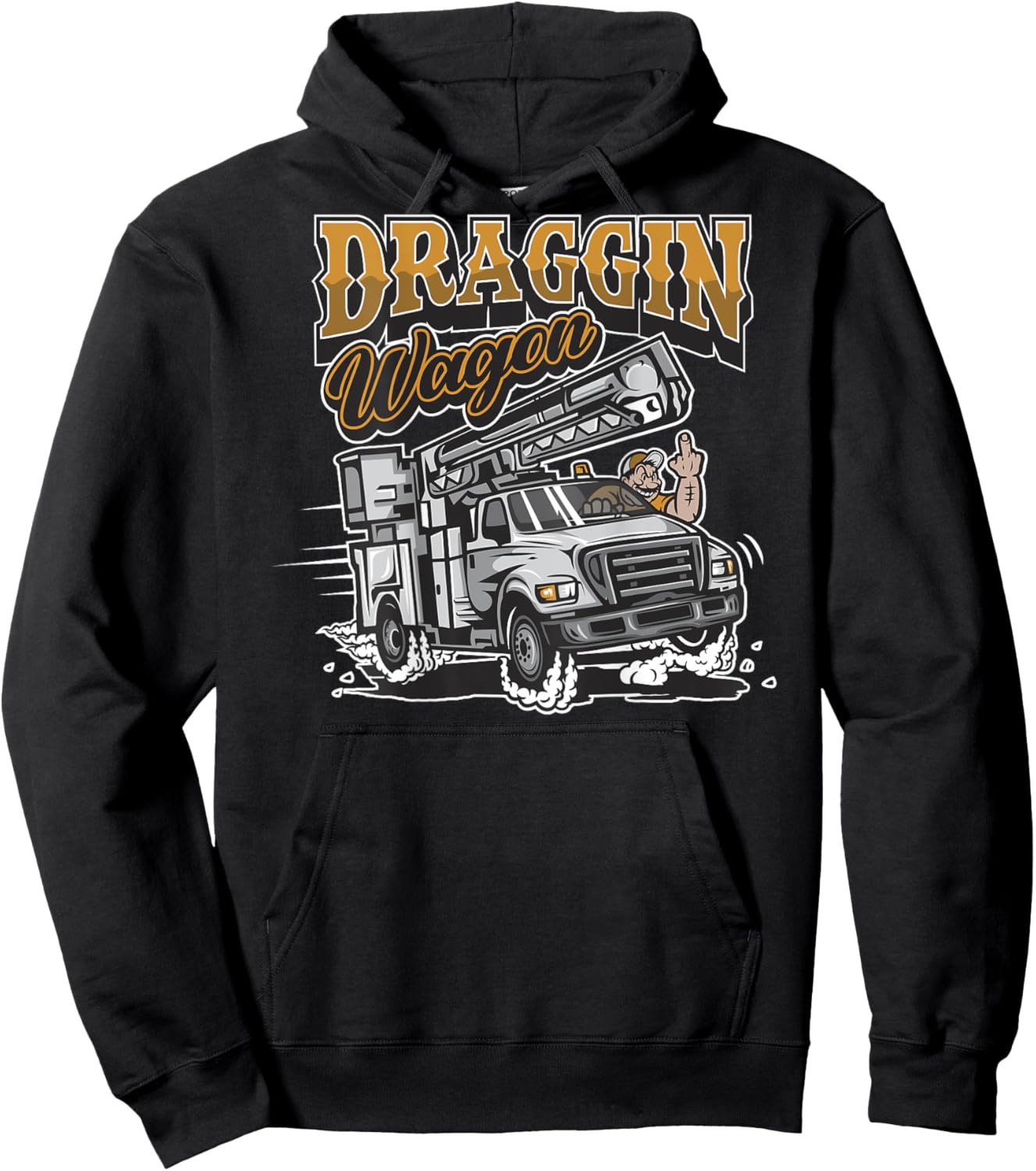 Lineman "Draggin Wagon" Bucket Truck Power Lineman Hoodie - Hoodie | Black