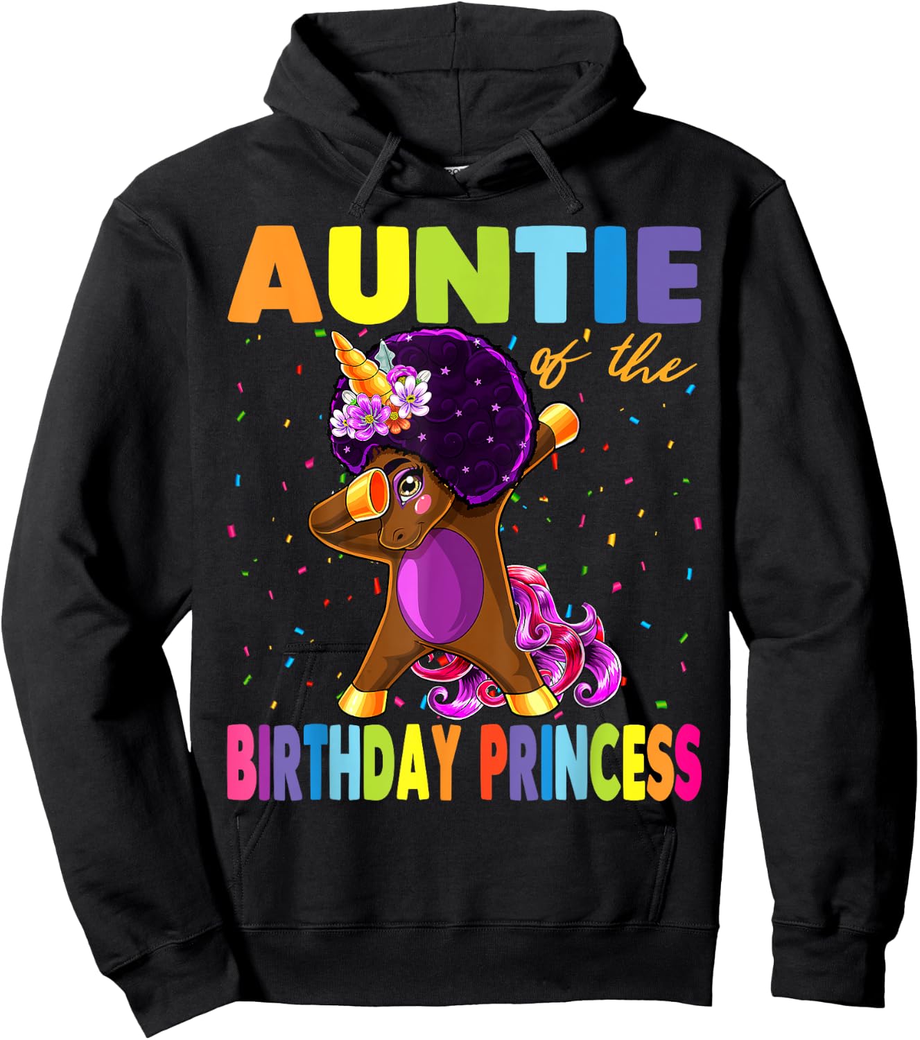Dabbing Unicorn Afro Auntie of the Birthday Princess Hoodie - Hoodie | Black