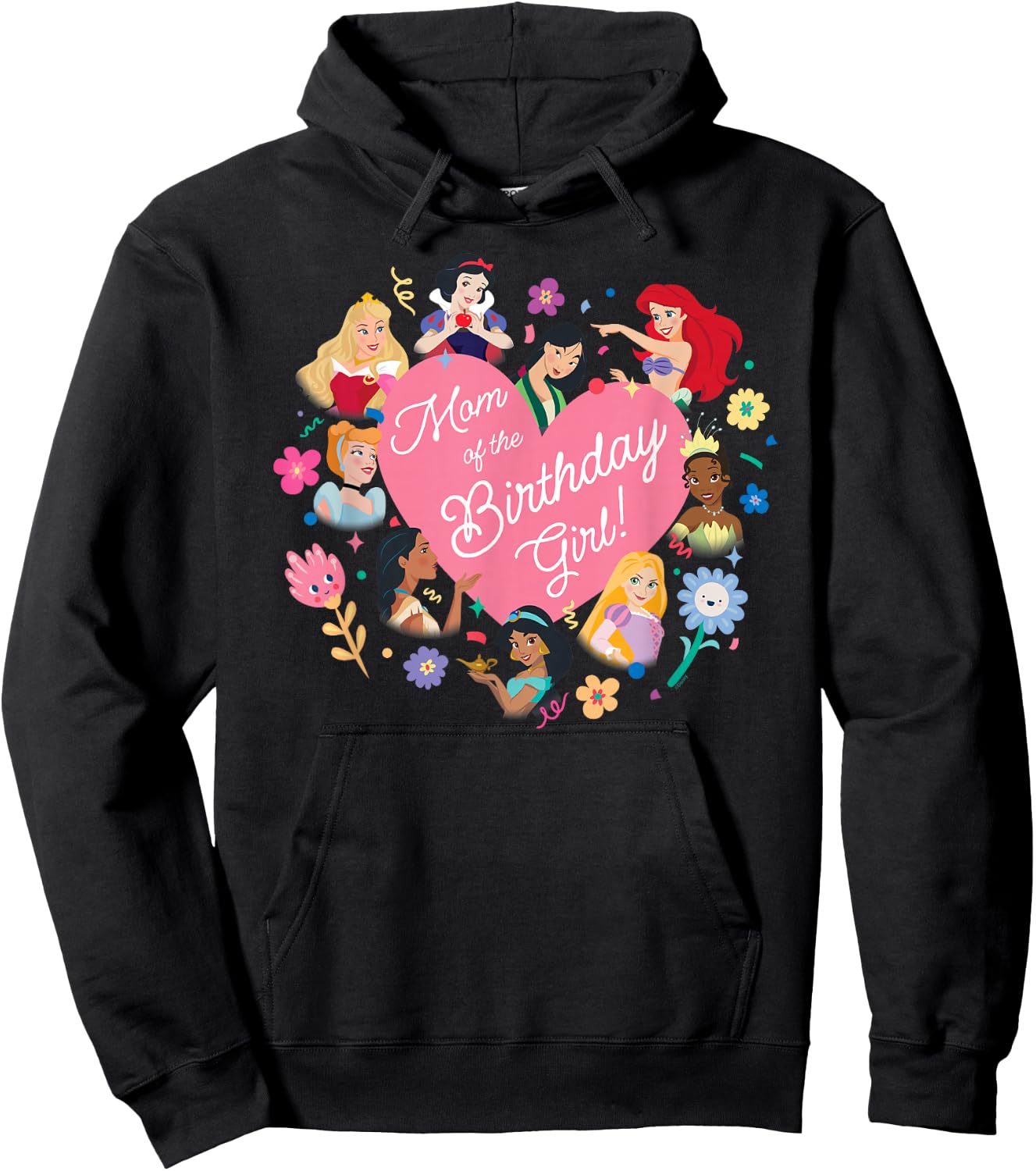 Disney Princess Family Heart Mom of The Birthday Girl Hoodie - Hoodie | Black