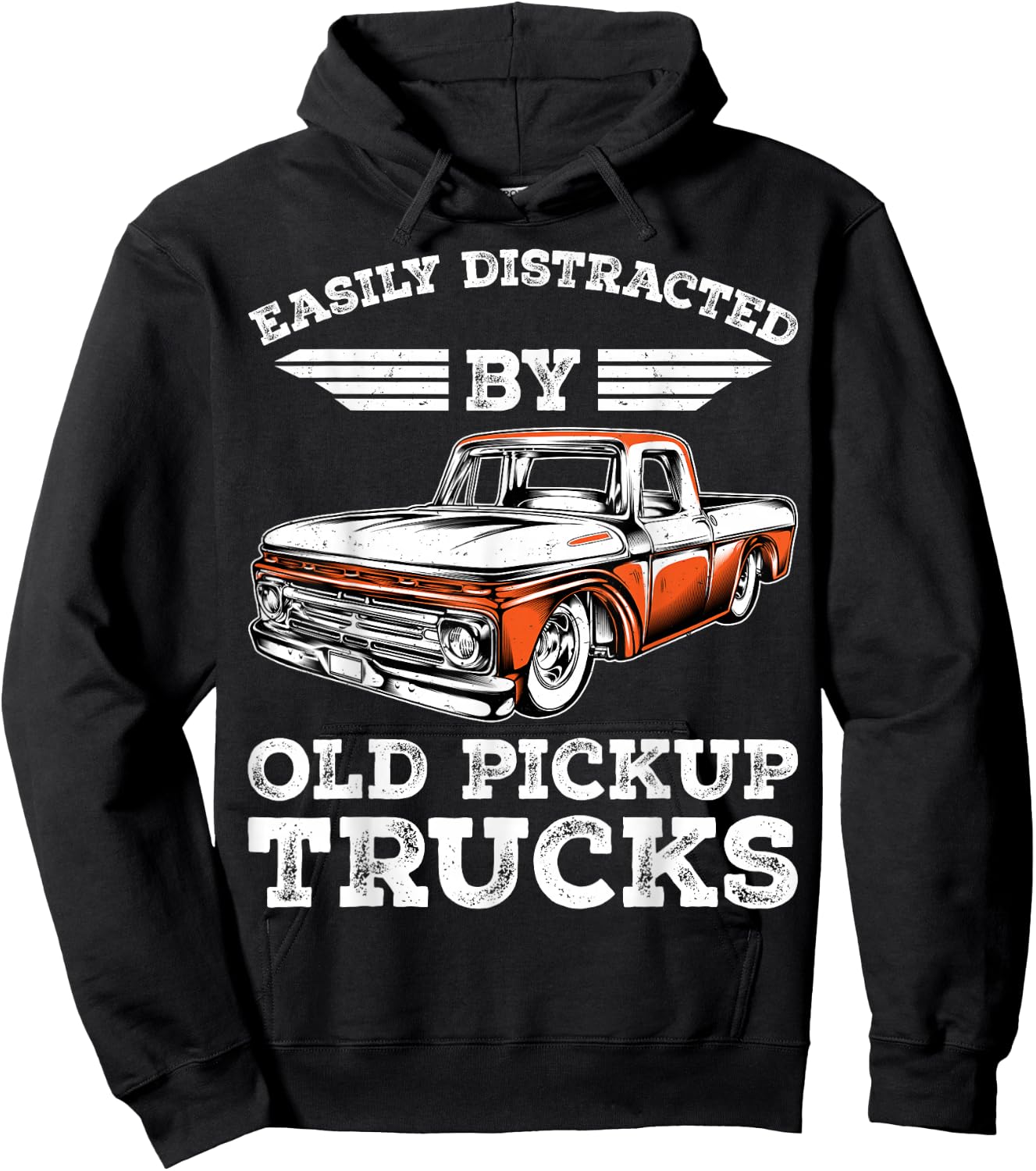 Easily Distracted by Old Pickup Trucks Trucker Hoodie - Hoodie | Black
