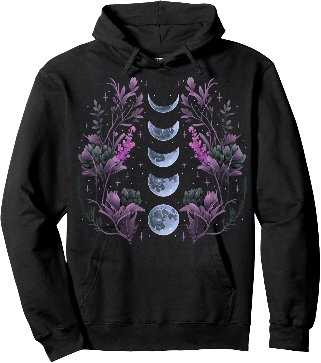 Celestial Moon Phase BOHO Wildflowers Zodiac Witchcore Hoodie - Hoodie | Black