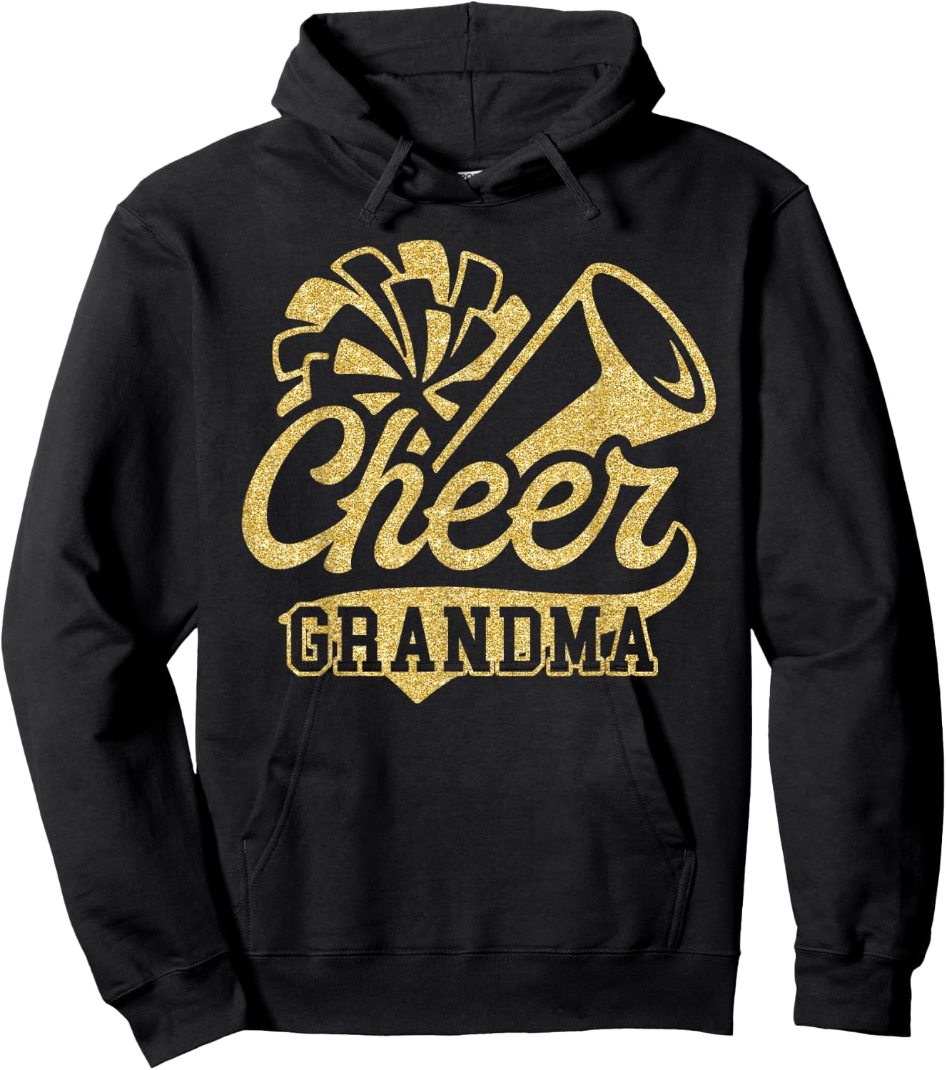 Cheer Grandma Biggest Fan Black Yellow Gold Pom Pom Hoodie - Hoodie | Black