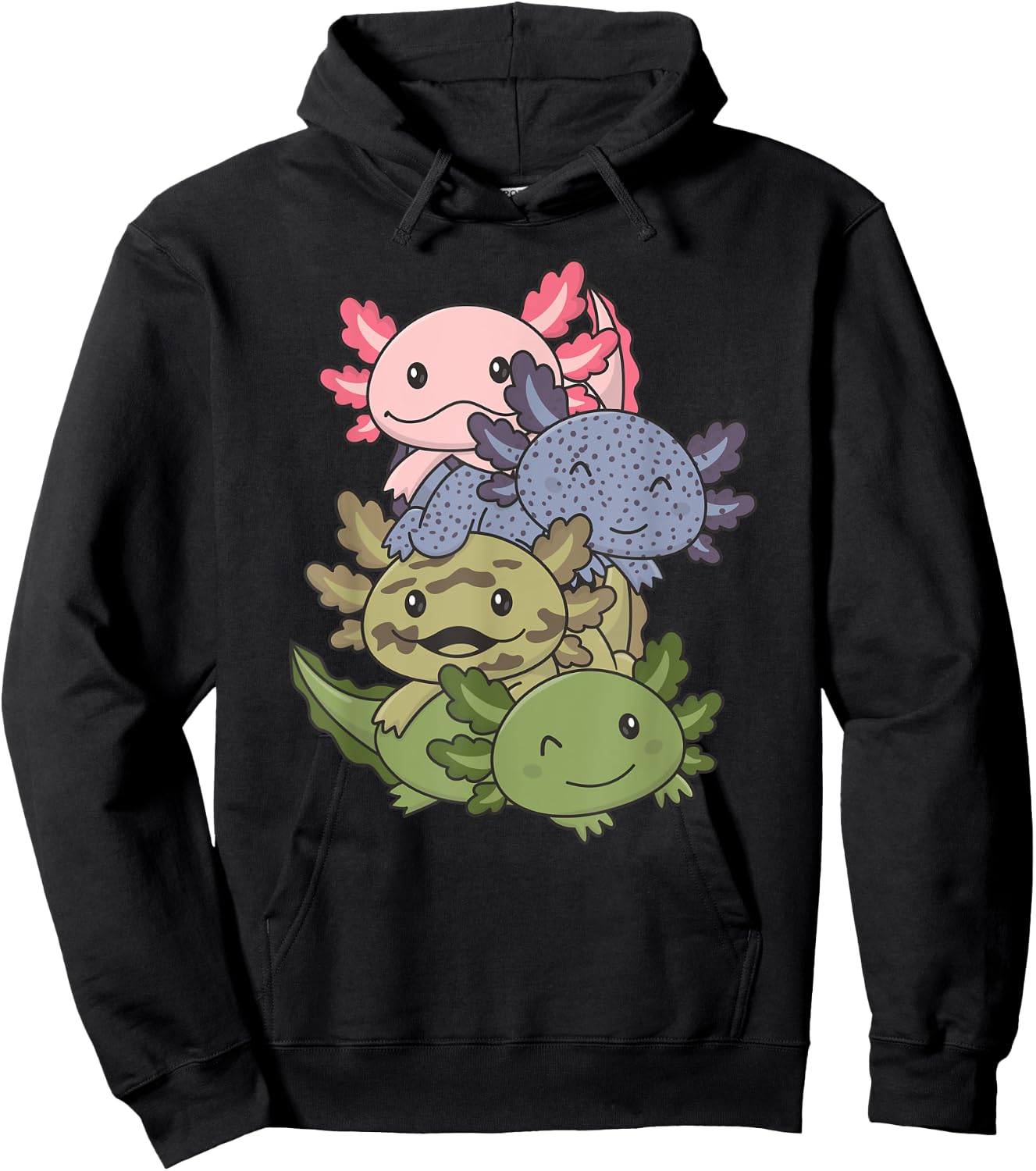 Axolotl Pile Cute Animals Kawaii Anime Funny Axolotl Hoodie - Hoodie | Black