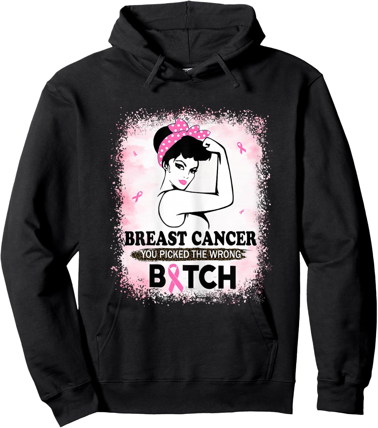 Breast Cancer You Picked The Wrong Bitch Ribbon Bleached Hoodie - Hoodie | Black