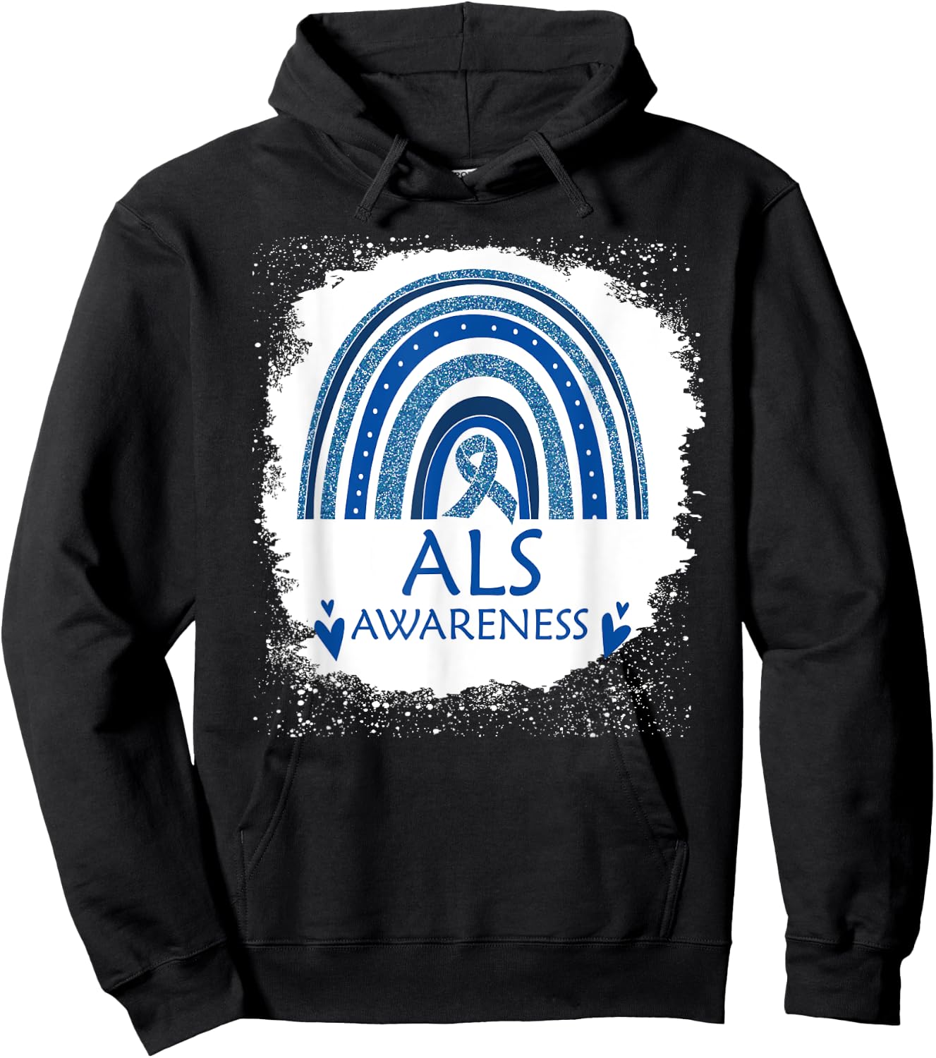 ALS Awareness Bleached Rainbow Blue Ribbon Men Hoodie - Hoodie | Black