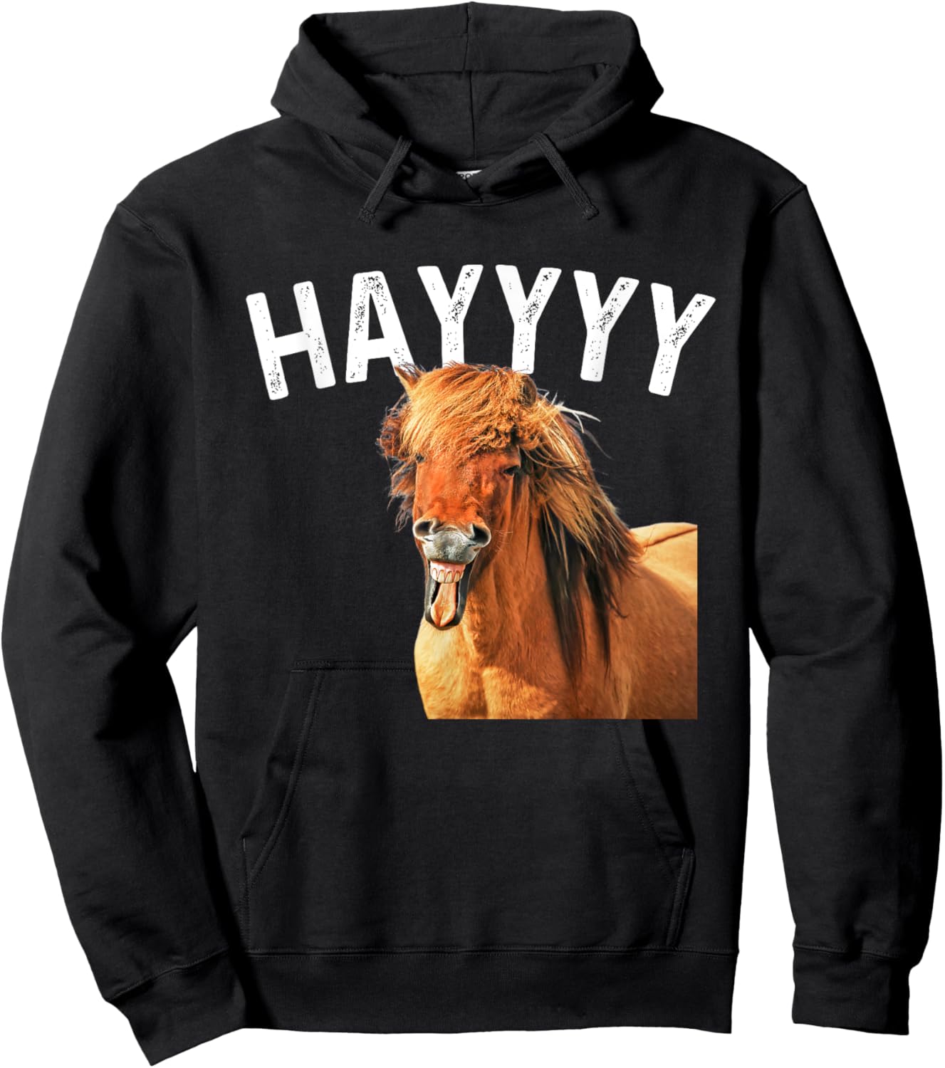 Hayyyy Funny Horse Graphic Women Kids Hoodie - Hoodie | Black