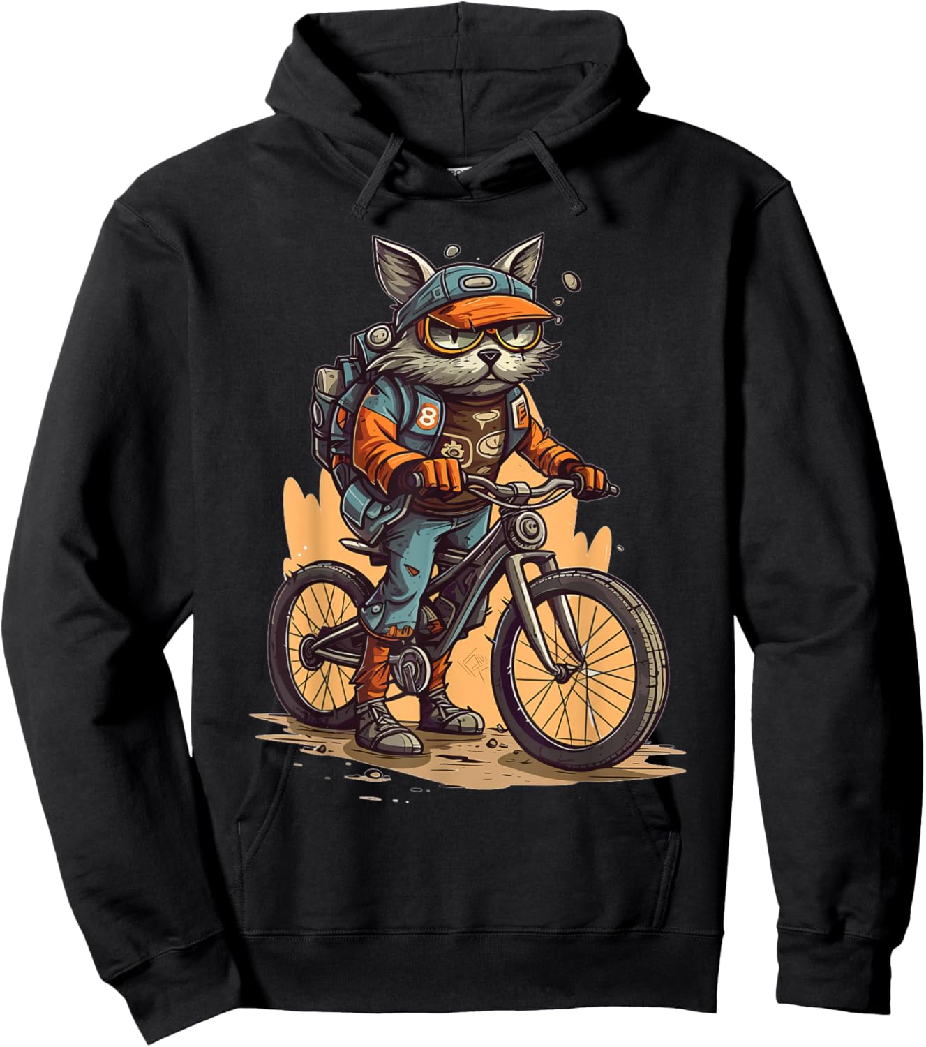 Mountain Biker Cat Cyclist Biking Kitten Hoodie - Hoodie | Black