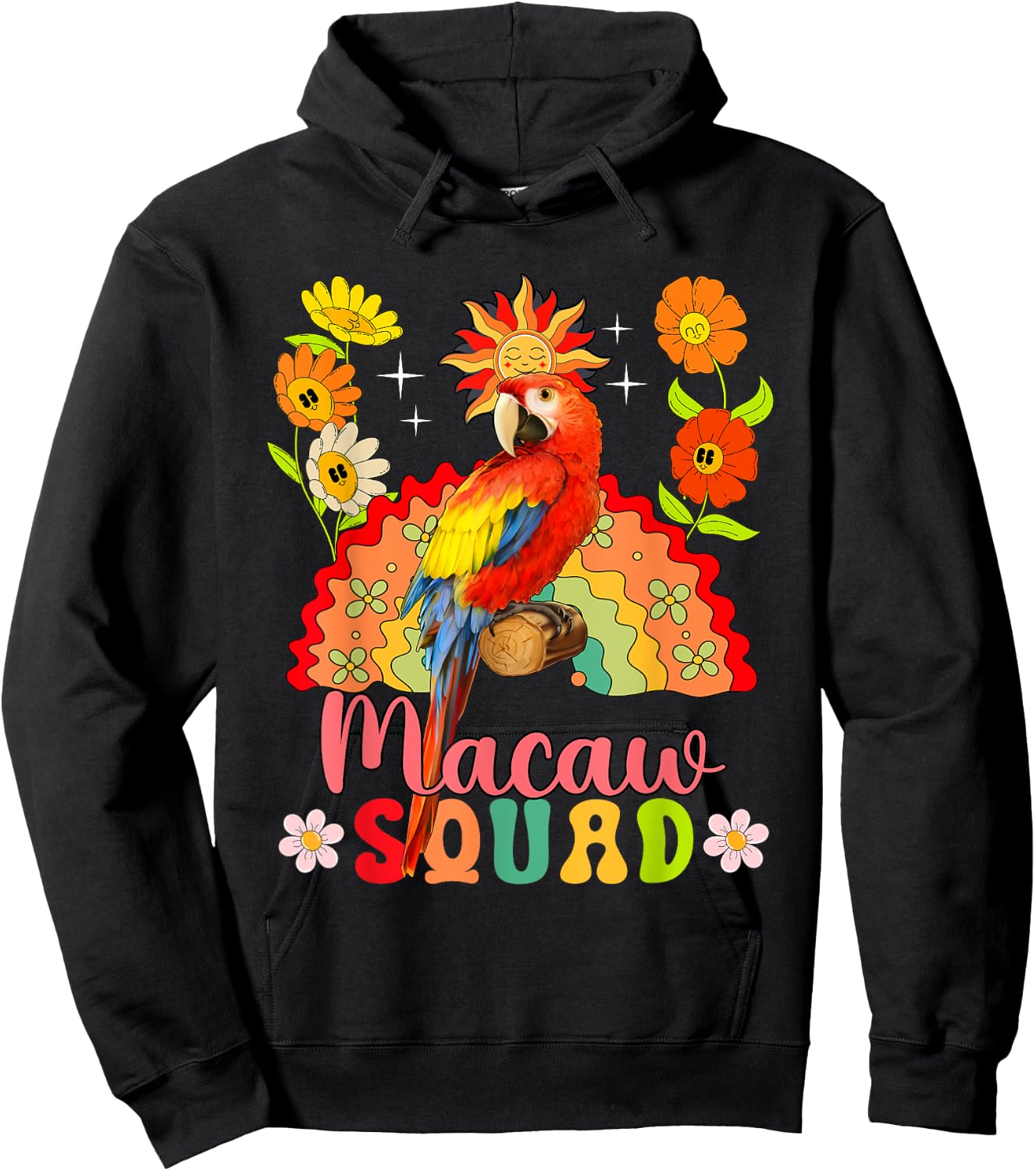 Macaw Squad Flowers Macaw Cute Rainbow Bird Lover Kids Hoodie - Hoodie | Black