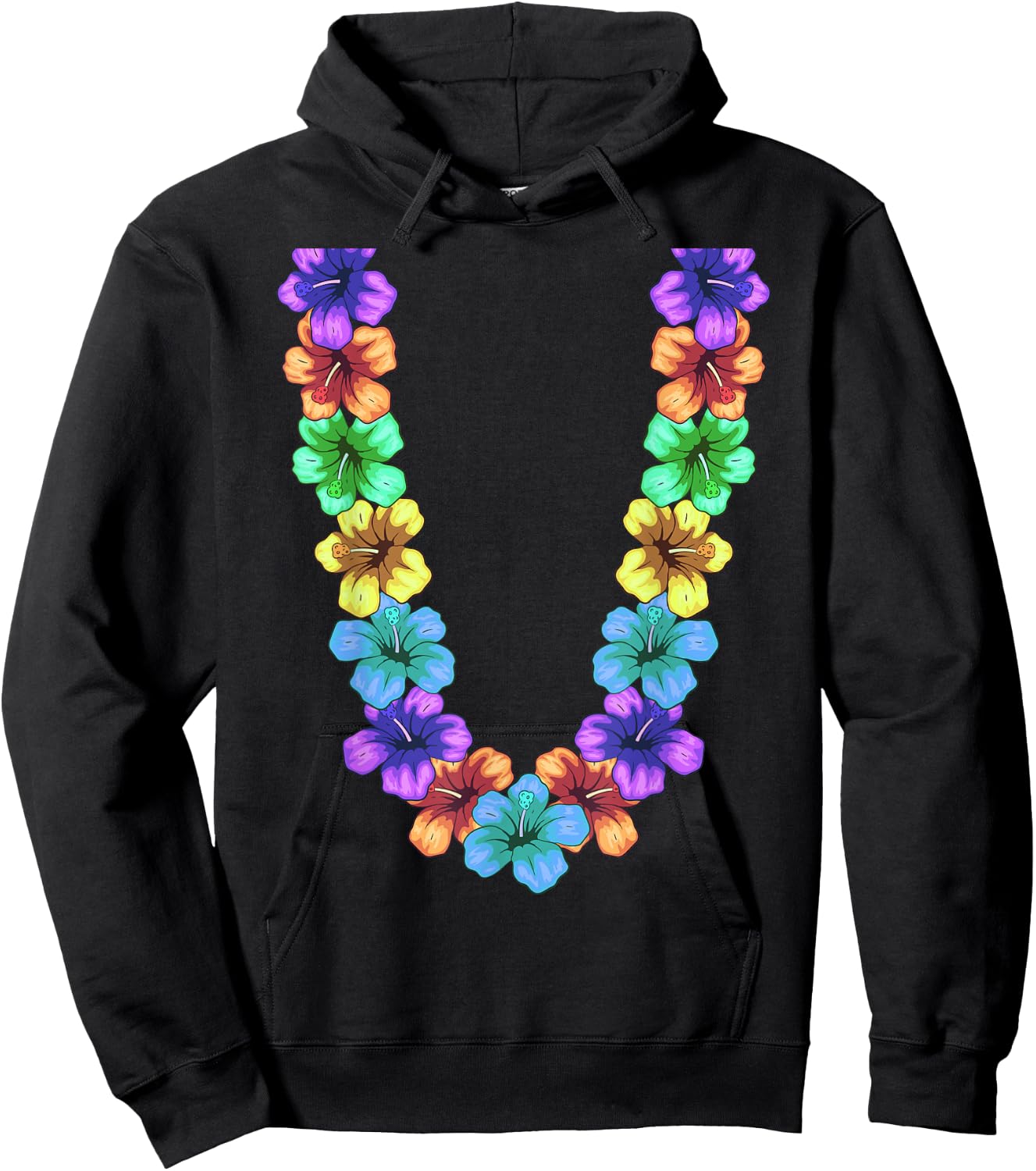Colorful Hawaiian Flower Chain Tropical Summer Lei Men Women Girls Kids Hoodie - Hoodie | Black