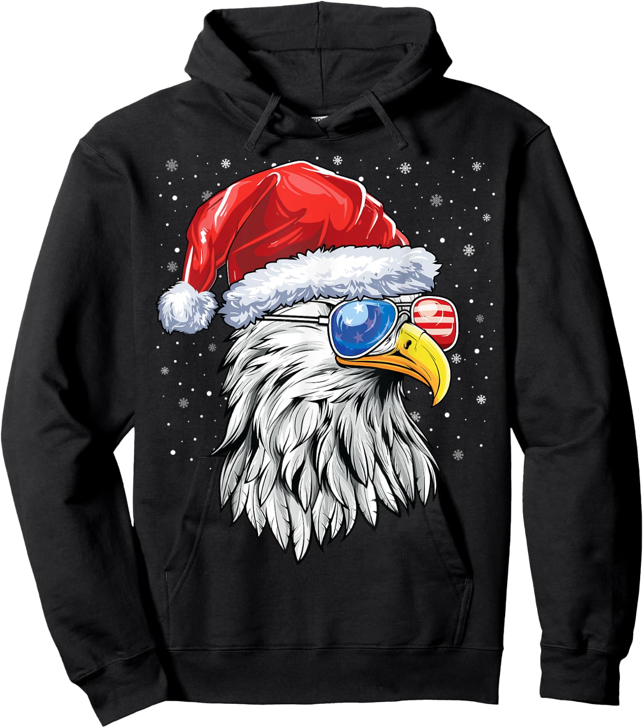 Santa Bald Eagle Shirt Men USA Flag Christmas Patriotic Hoodie - Hoodie | Black