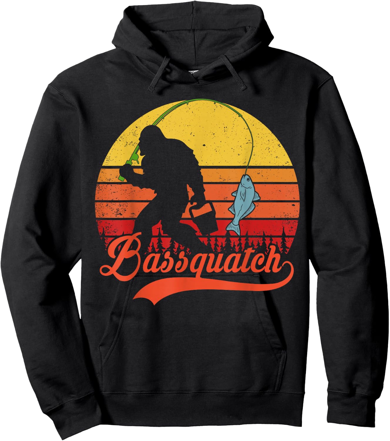 Bigfoot Fishing-Shirt Funny Bassquatch Bass Fish Boy Men Hoodie - Hoodie | Black