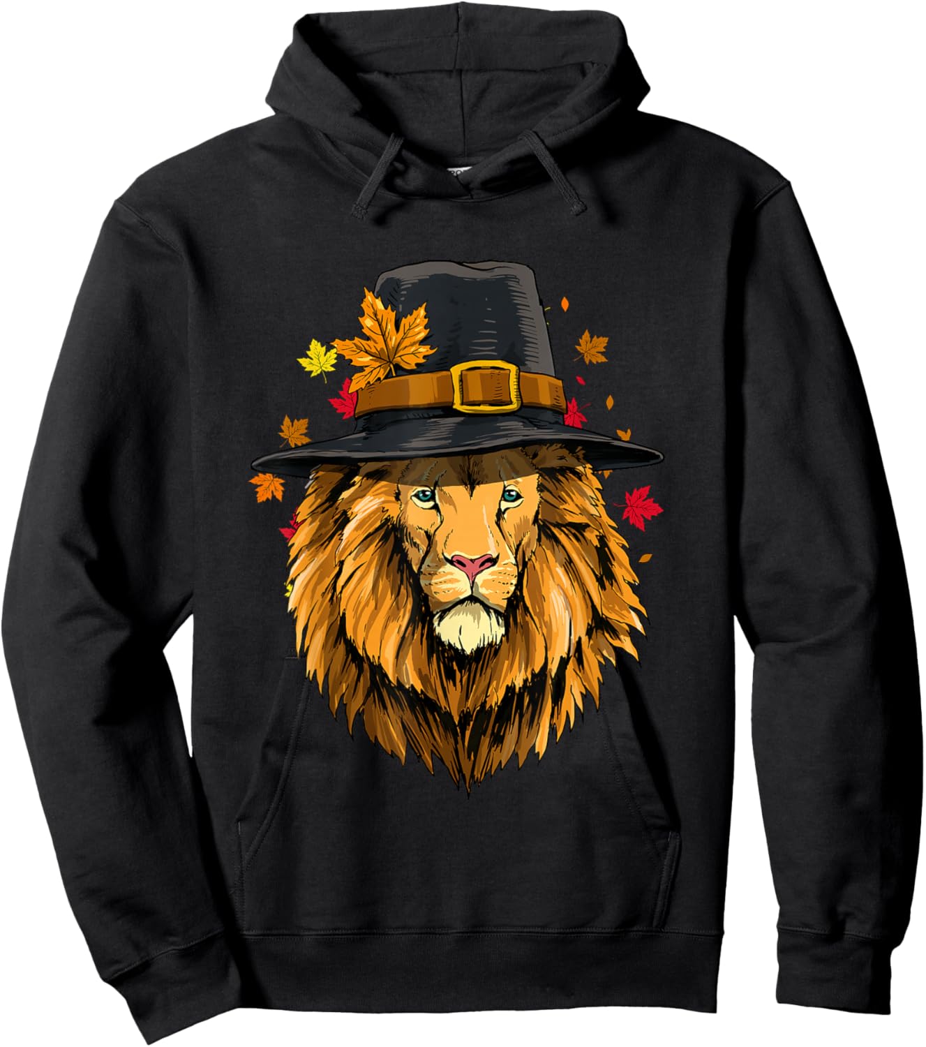 Thanksgiving Lion Pilgrim Turkey Day Autumn Fall Lion Lover Hoodie - Hoodie | Black