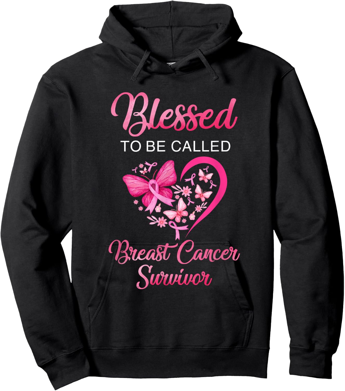 Blessed To Be Called Breast Cancer Survivor Pink Butterfly Hoodie - Hoodie | Black