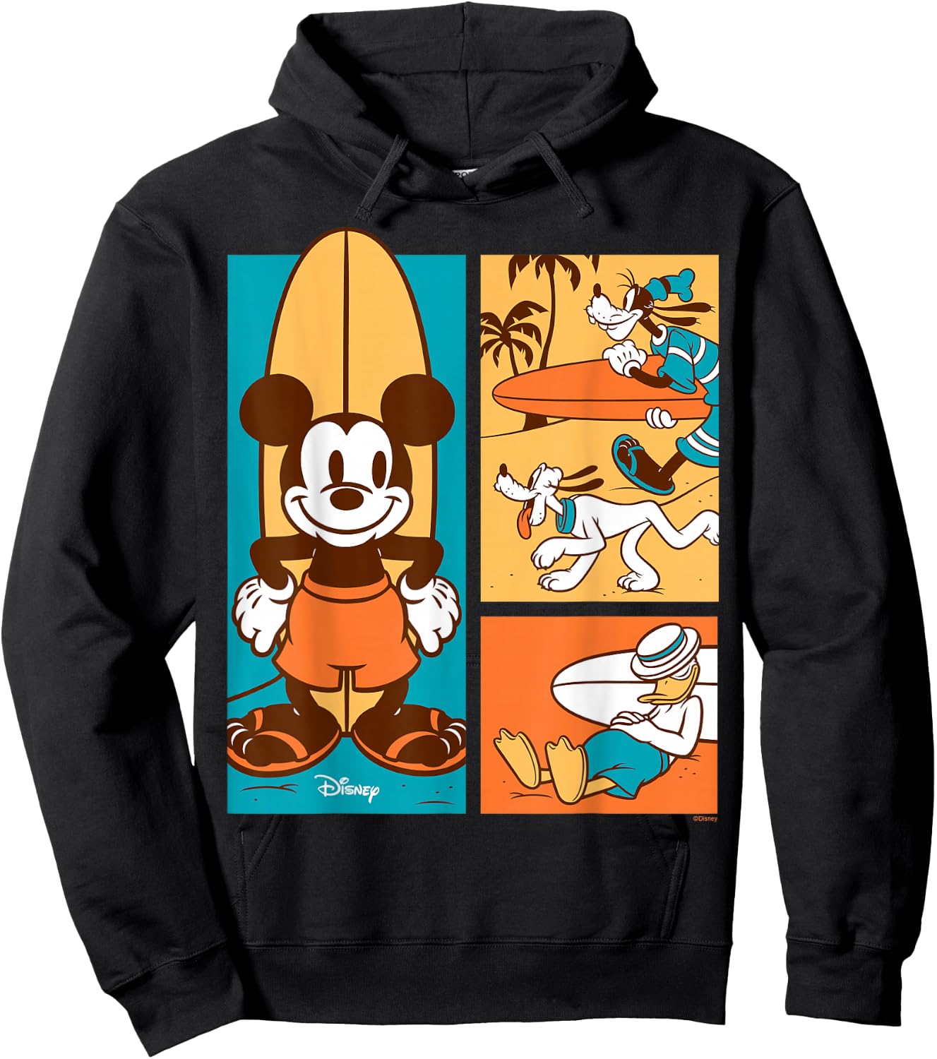 Disney - Mickey Donald Goofy Pluto Surfer Beach Hoodie - Hoodie | Black