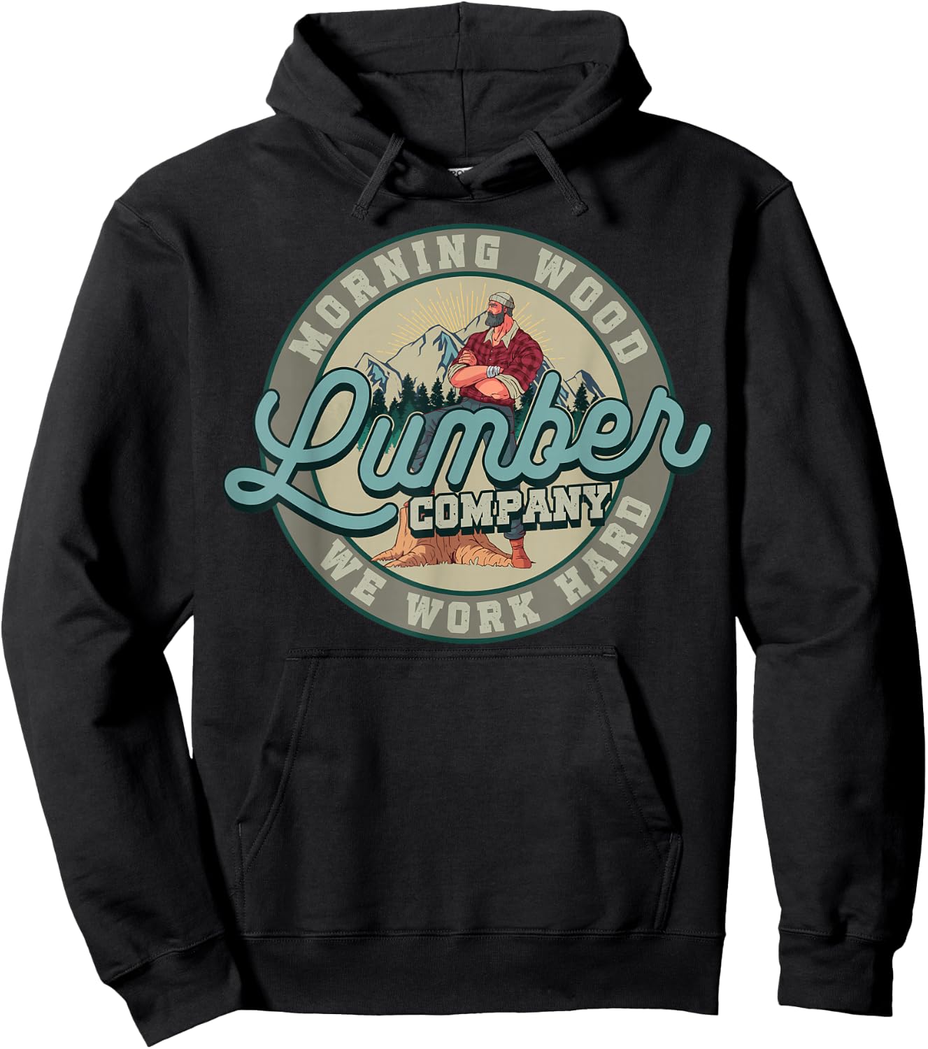 Retro Morning Wood Lumber Company Camping Woodman Gift Hoodie - Hoodie | Black