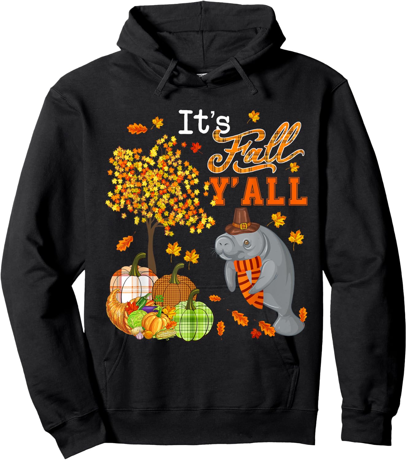It's Autumn Y'all Thanksgiving Manatee Fall Tree Pumpkins Hoodie - Hoodie | Black