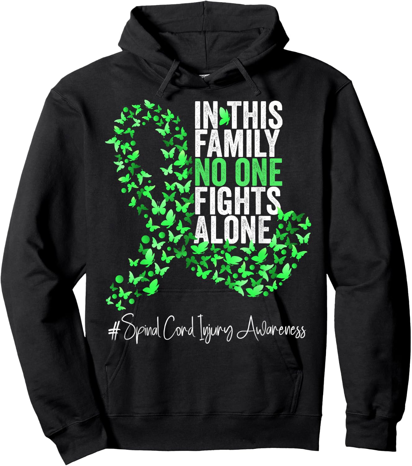 Spinal Cord Injury Awareness Month Green Ribbon Butterflies Hoodie - Hoodie | Black