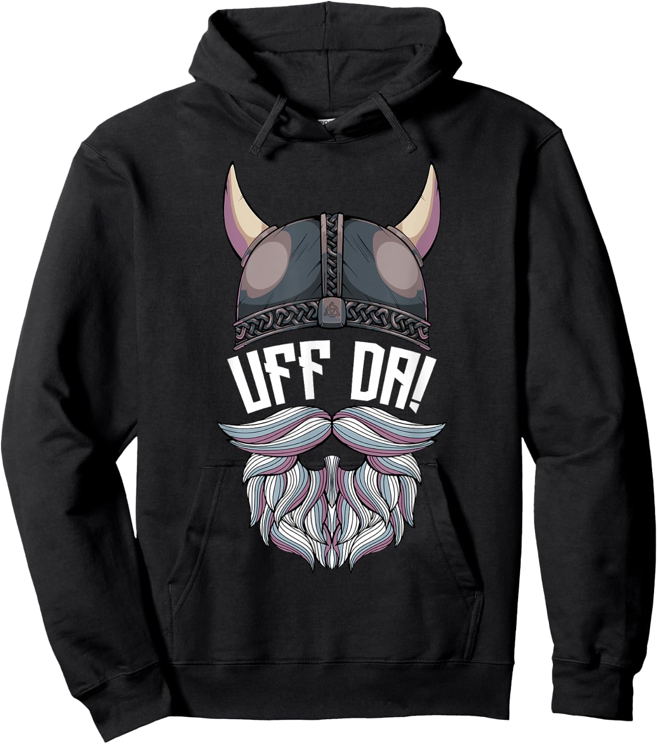 Uff Da Norwegian Quote Scandinavian Viking Helmet Beard Man Hoodie - Hoodie | Black