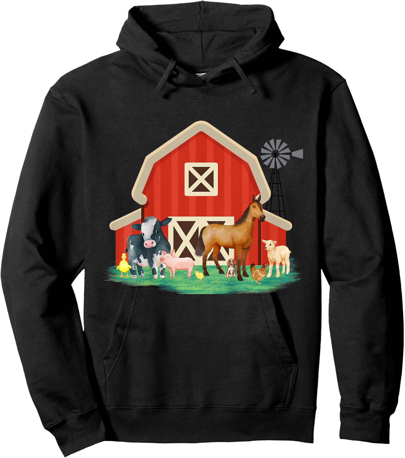 Kids Farm Animals, Cute Toddler and Youth Farm Animals with barn Hoodie - Hoodie | Black