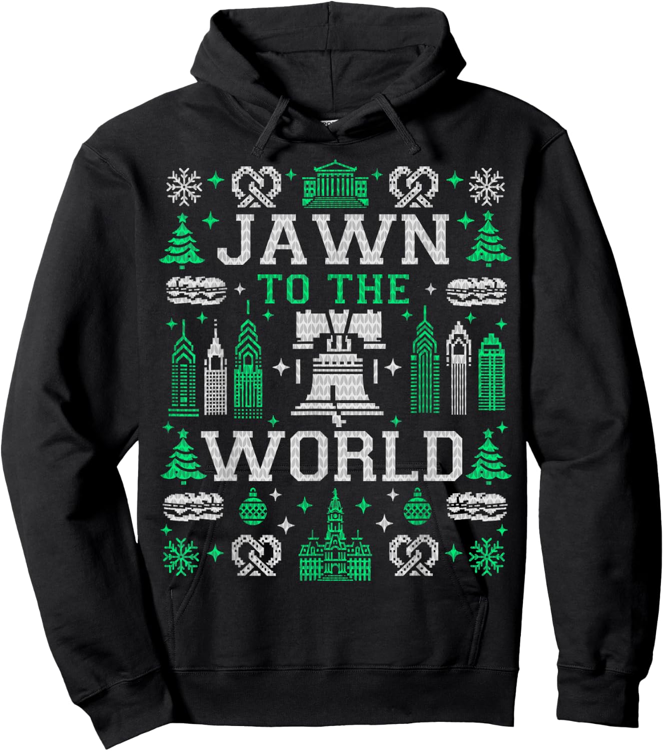 VINTAGE RETRO PHILADELPHIA PHILLY THROWBACK GIFTS Jawn to the World Philly Fan Philadelphia Ugly Christmas Hoodie - Hoodie | Black