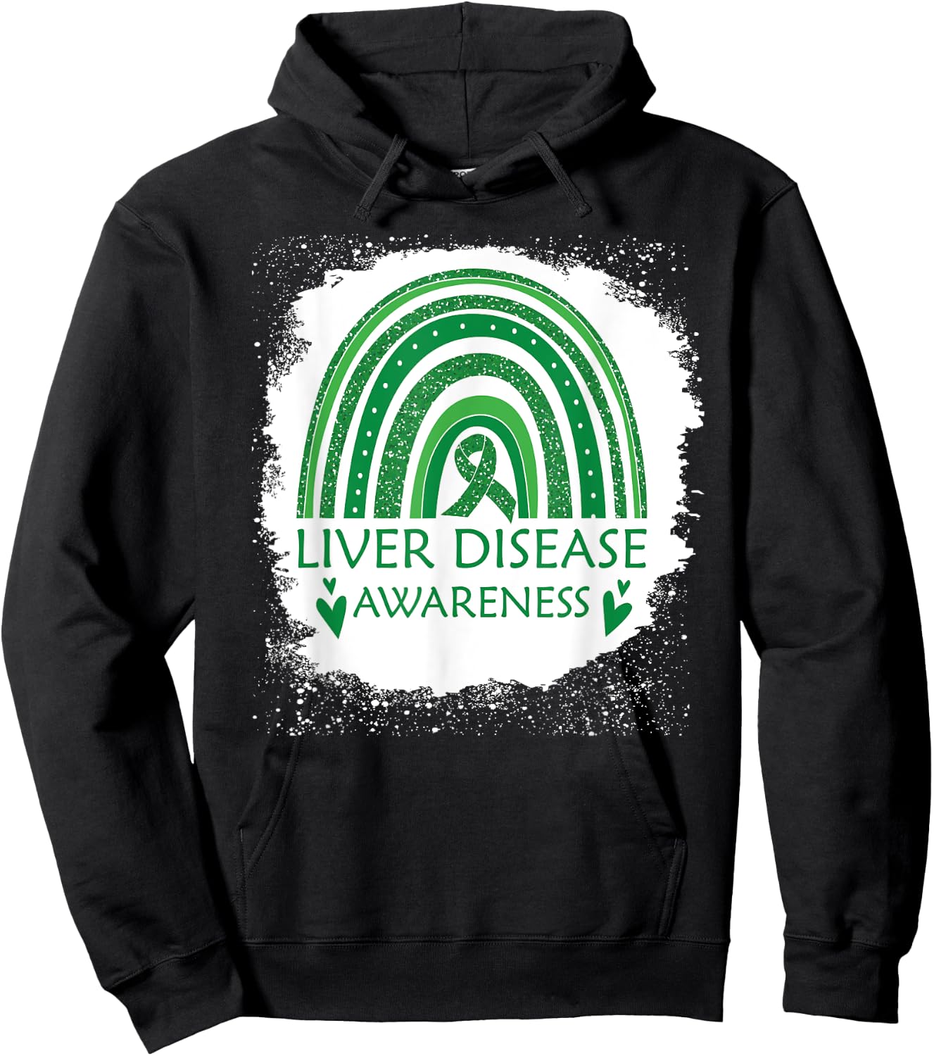 Liver Disease Awareness Bleached Rainbow Green Ribbon Men Hoodie - Hoodie | Black