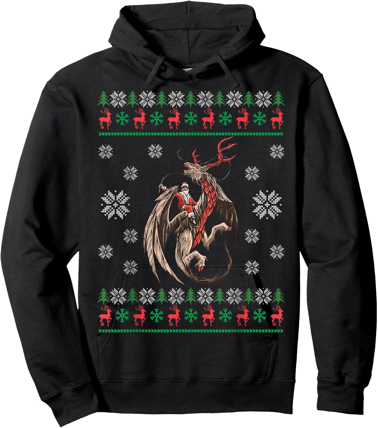 Santa Riding Dragon Christmas Ugly Sweater Dragon Lover Hoodie - Hoodie | Black
