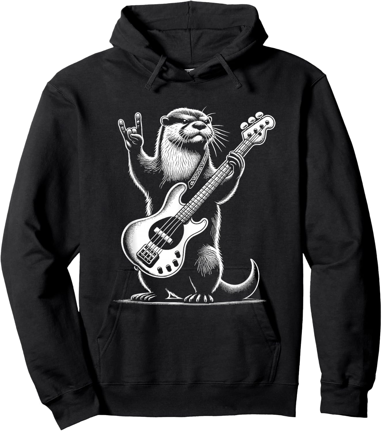 Rock n Roll Otter Playing Guitar Funny Otter Hoodie - Hoodie | Black
