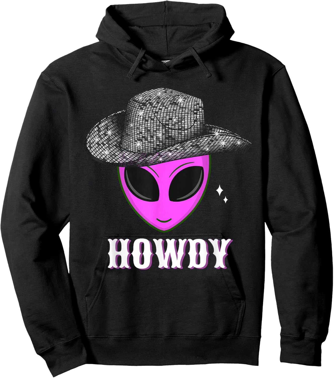 Cool Cowboy Hat Alien Howdy Space Western Disco Theme Hoodie - Hoodie | Black
