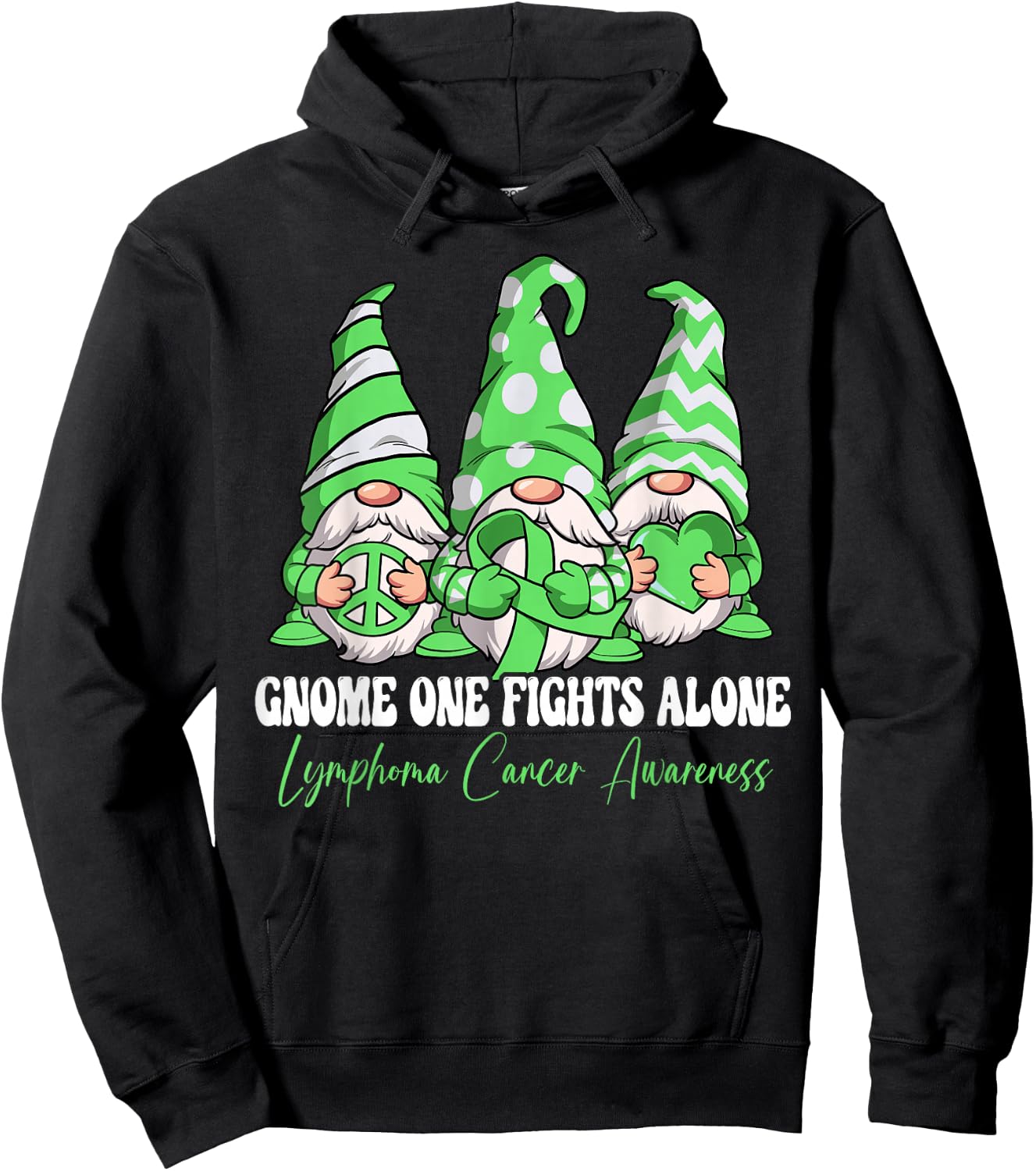 Gnome One Fights Alone Lymphoma Cancer Awareness Hoodie - Hoodie | Black
