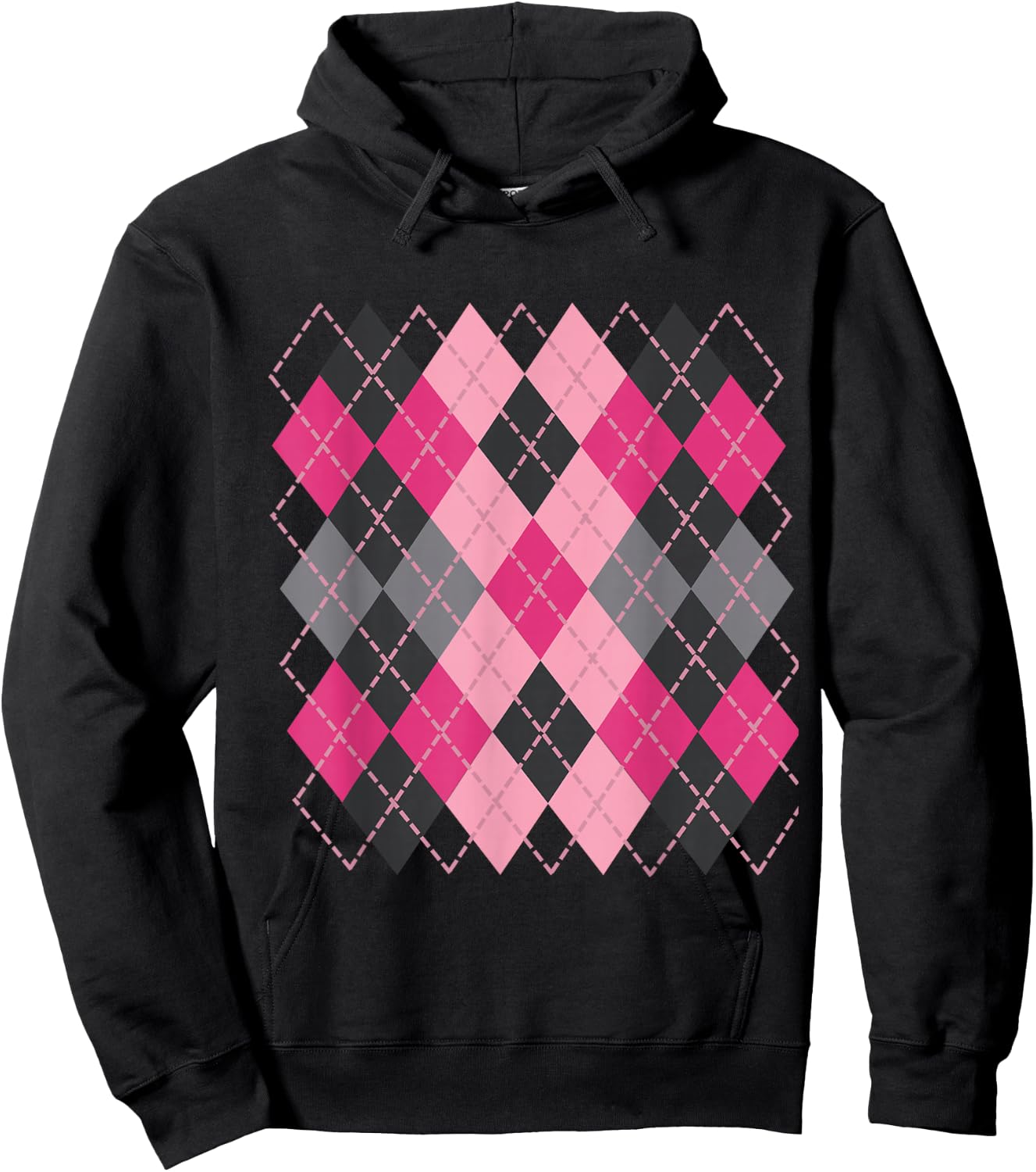 Retro Argyle Plaid Pattern Design in shades of pink & grey Hoodie - Hoodie | Black