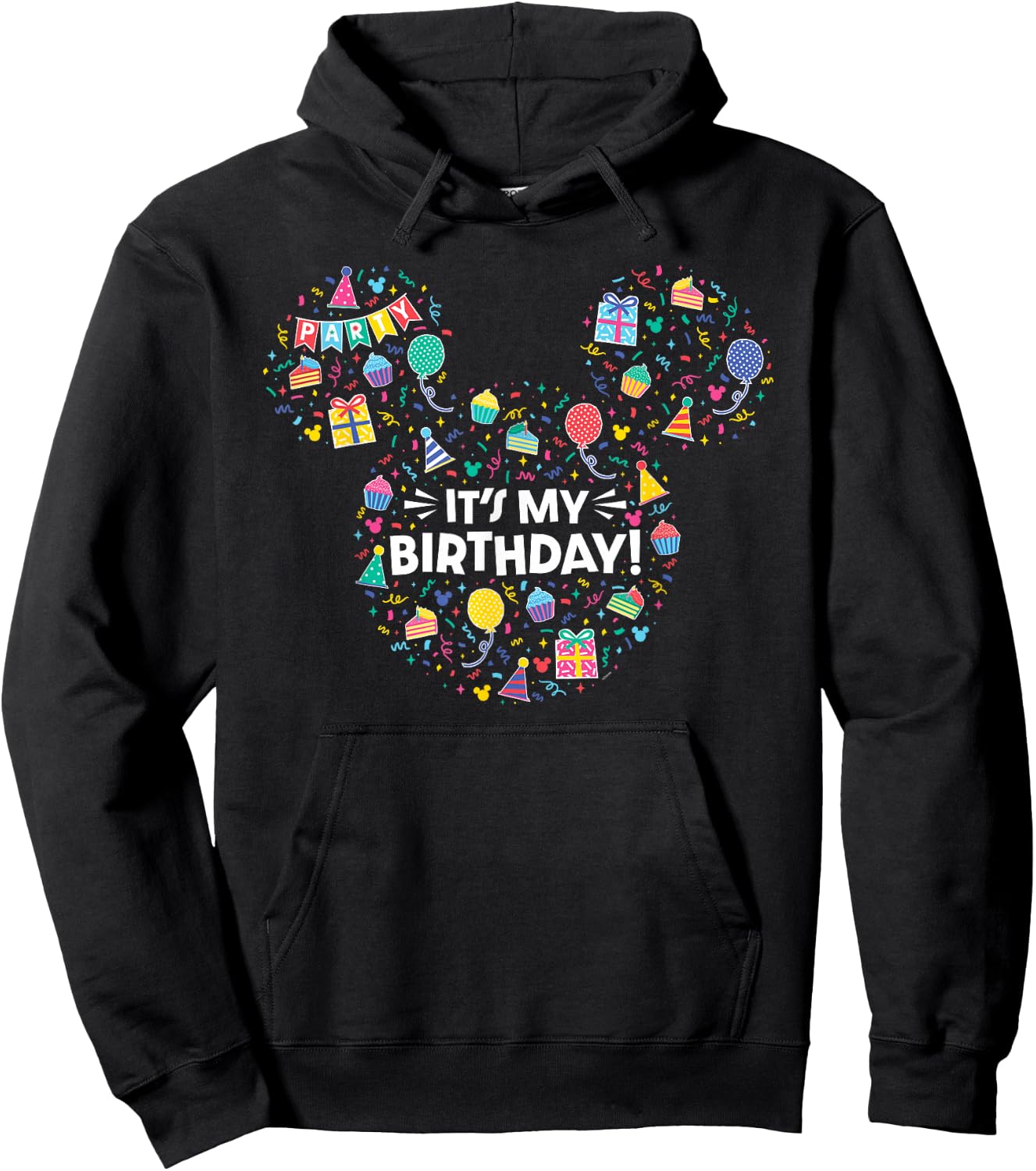 Disney Mickey Mouse Head Ears Icon Fill It’s My Birthday Hoodie - Hoodie | Black