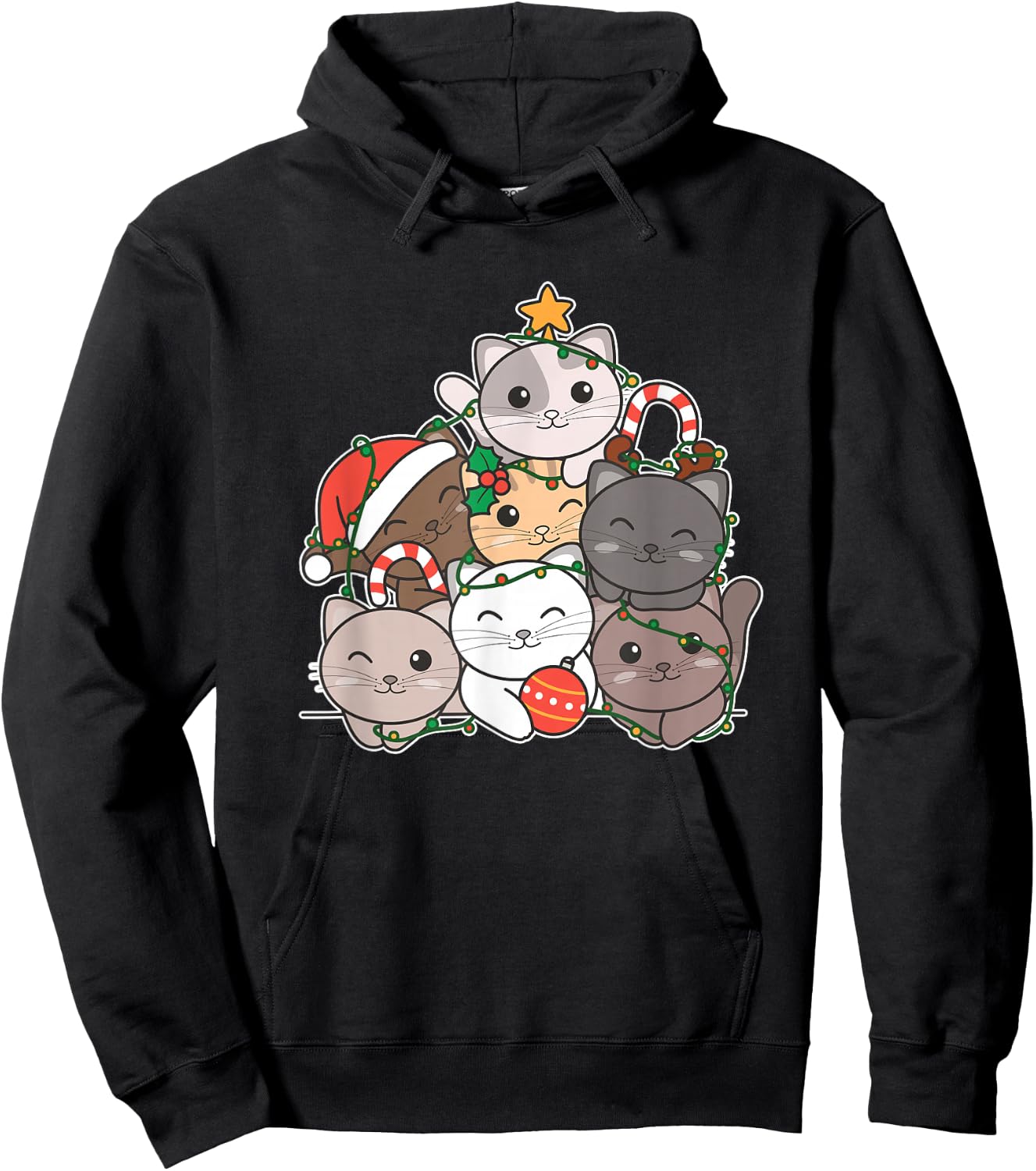 Cat Christmas Tree Funny Animal Christmas Hoodie - Hoodie | Black