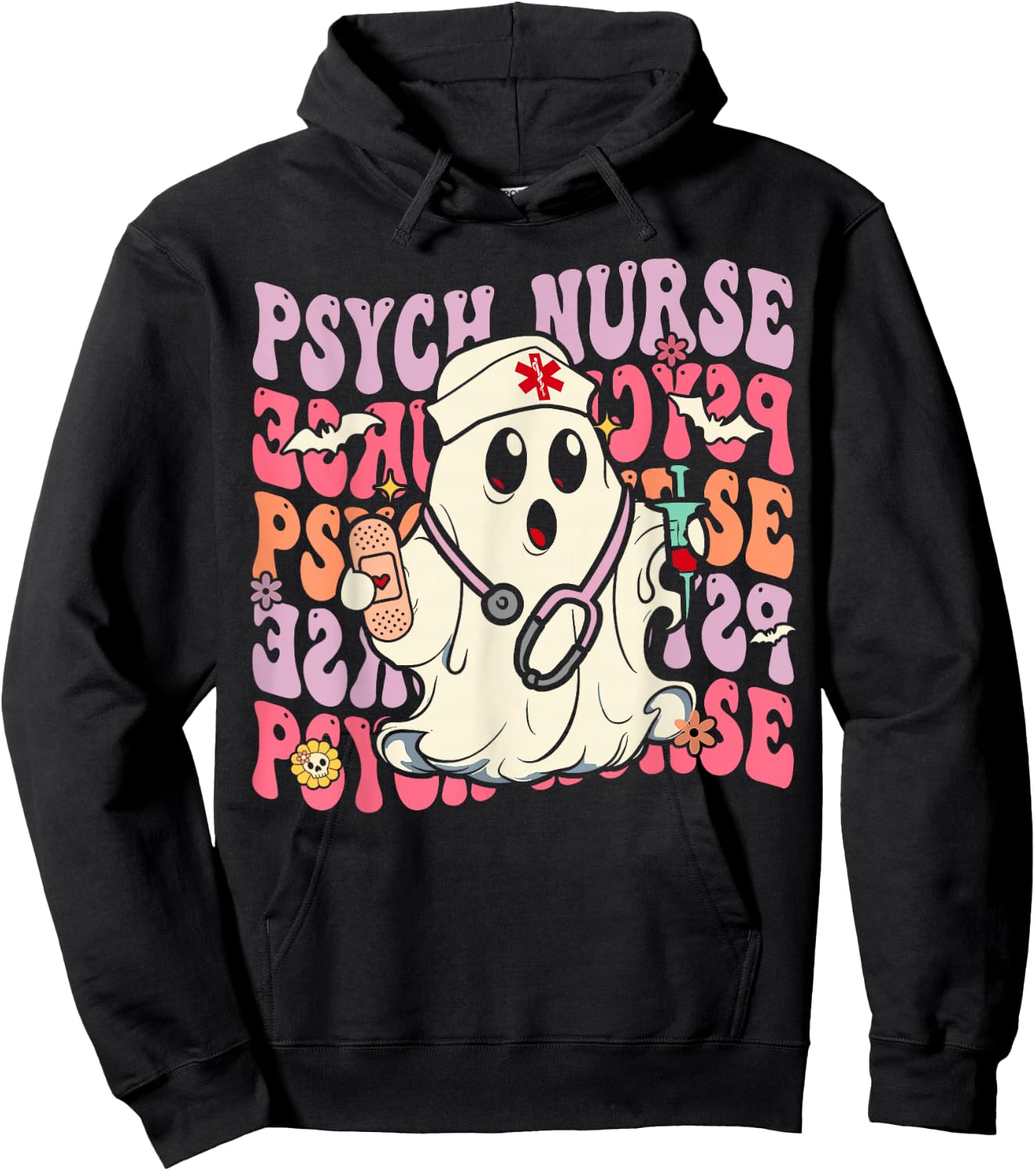 Retro Psych Nurse Groovy Halloween Psychiatric Nurse Hoodie - Hoodie | Black